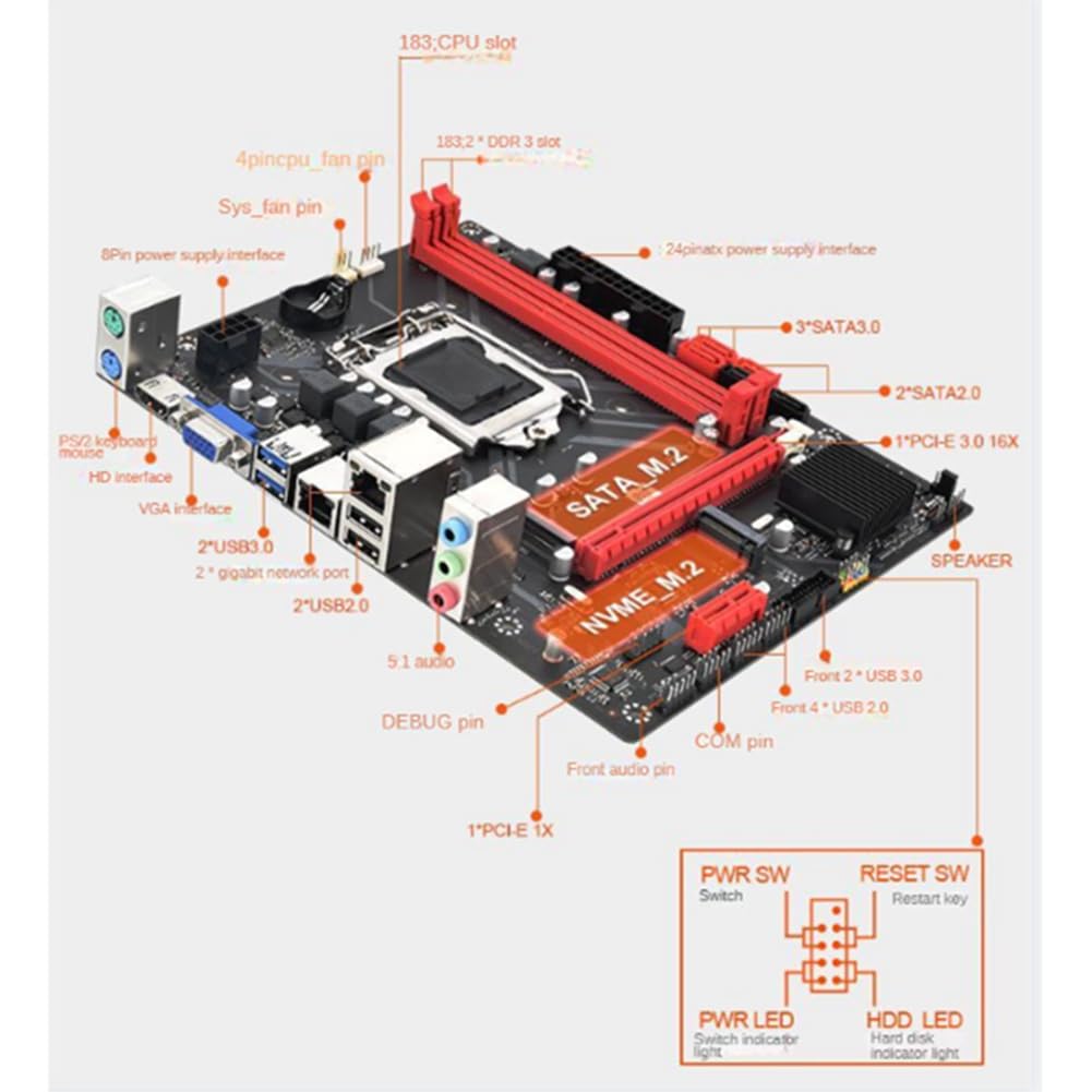 TDKFD B85M VHL Desktop Motherboard Bundle with Intel Core i3-2130 CPU & 16GB DDR3 RAM (2x8GB 1600MHz) - LGA 1155 Socket, USB 3.0, SATA 3.0 - Ideal for Home Office, Gaming & Budget PC Builds