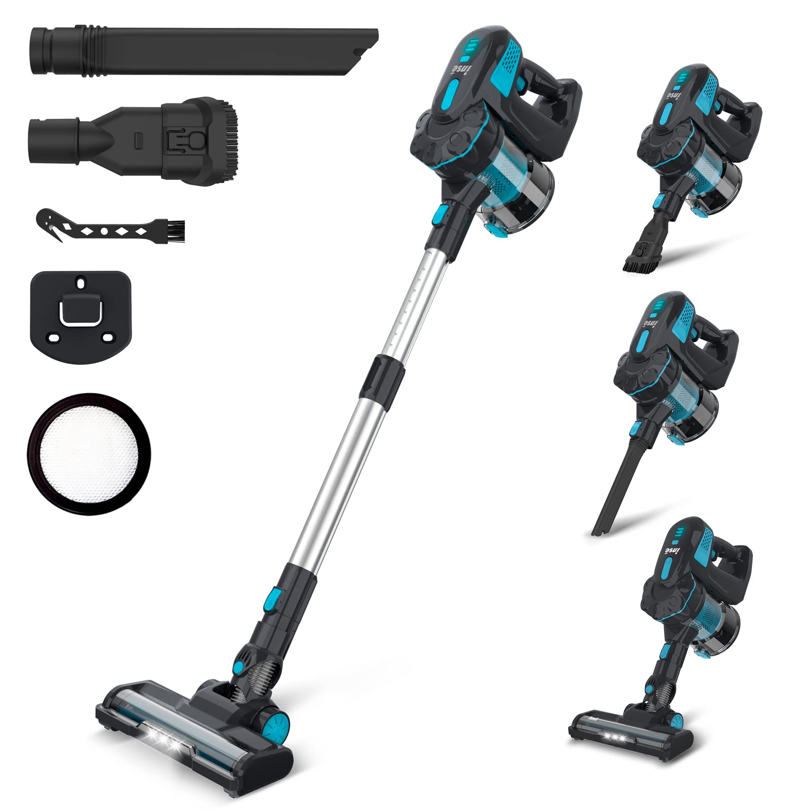 INSE 6-in-1 Cordless Vacuum Cleaner with 2200mAh Battery | 45min Runtime | Lightweight Stick Vacuum for Hardwood Floors, Pet Hair | Home & Car Cleaning | Perfect for Quick Cleanups & Pet Owners