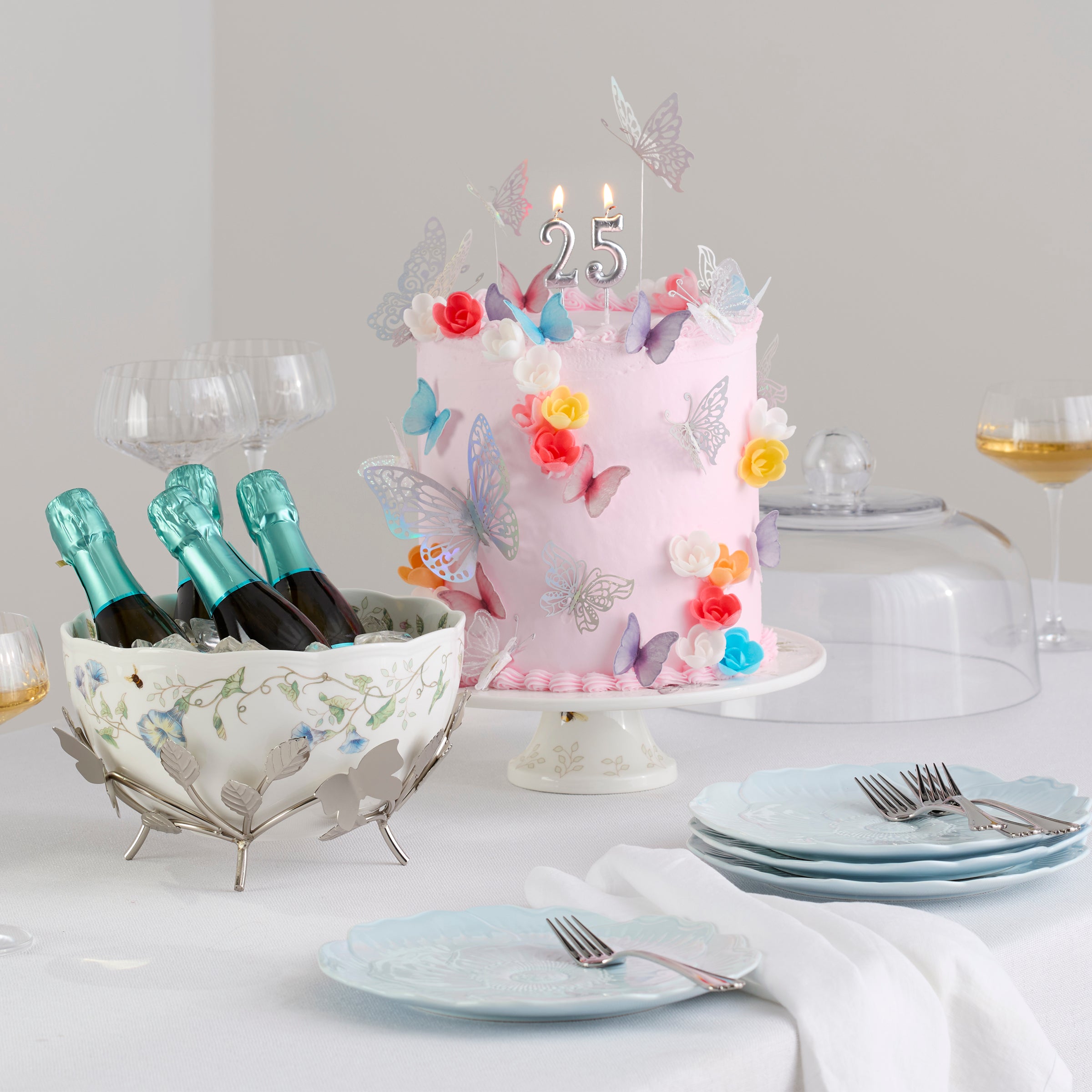 Butterfly Meadow 25th Anniversary Cake Plate - Elegant Porcelain Serving Dish for Wedding, Anniversary & Special Occasions