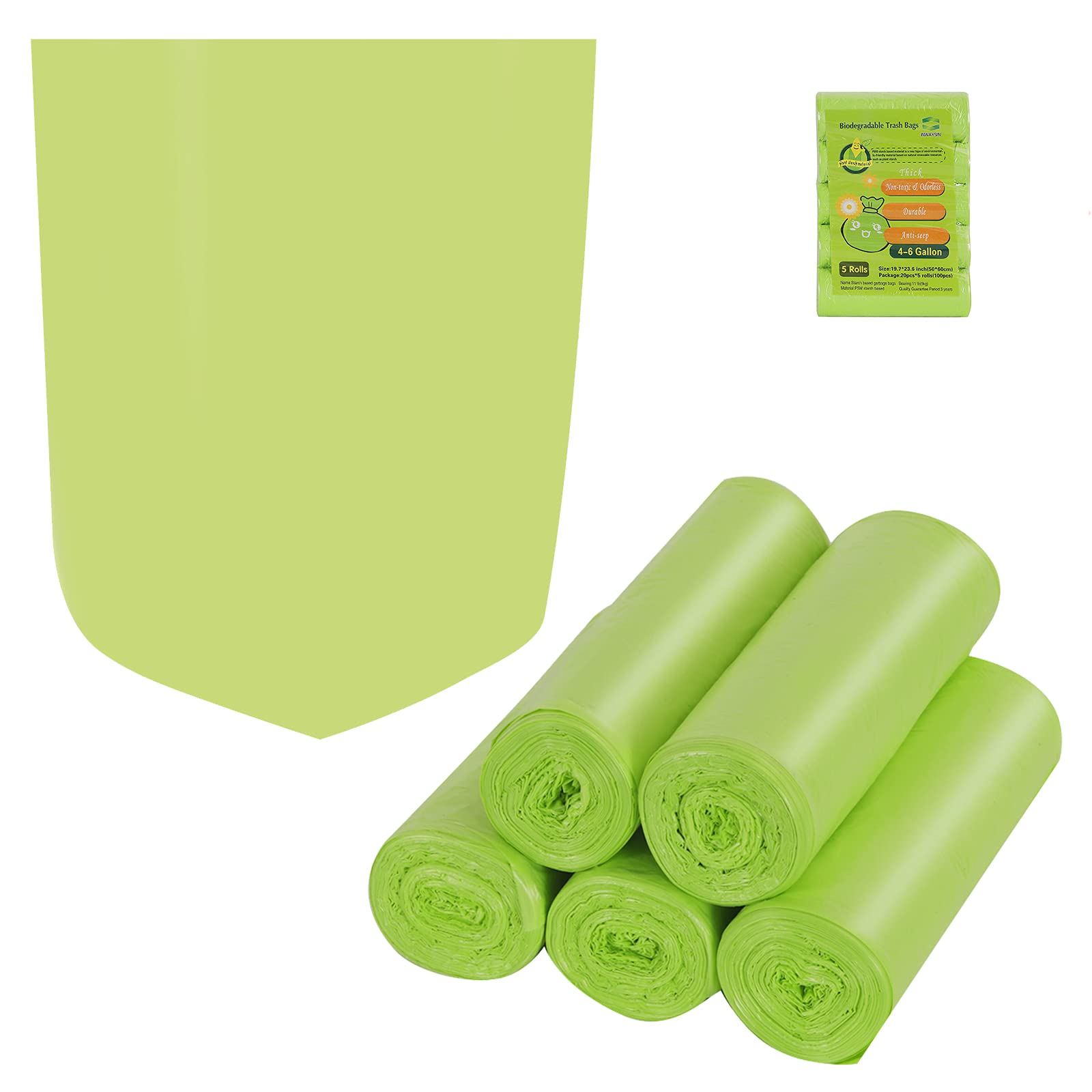 Biodegradable Trash Bags 4-6 Gallon - Eco-Friendly Compostable Garbage Bags, Strong Recycling Wastebasket Liners for Kitchen, Bathroom, Office & Car (100 Count, Green) - Perfect for Sustainable Home & Commercial Waste Disposal