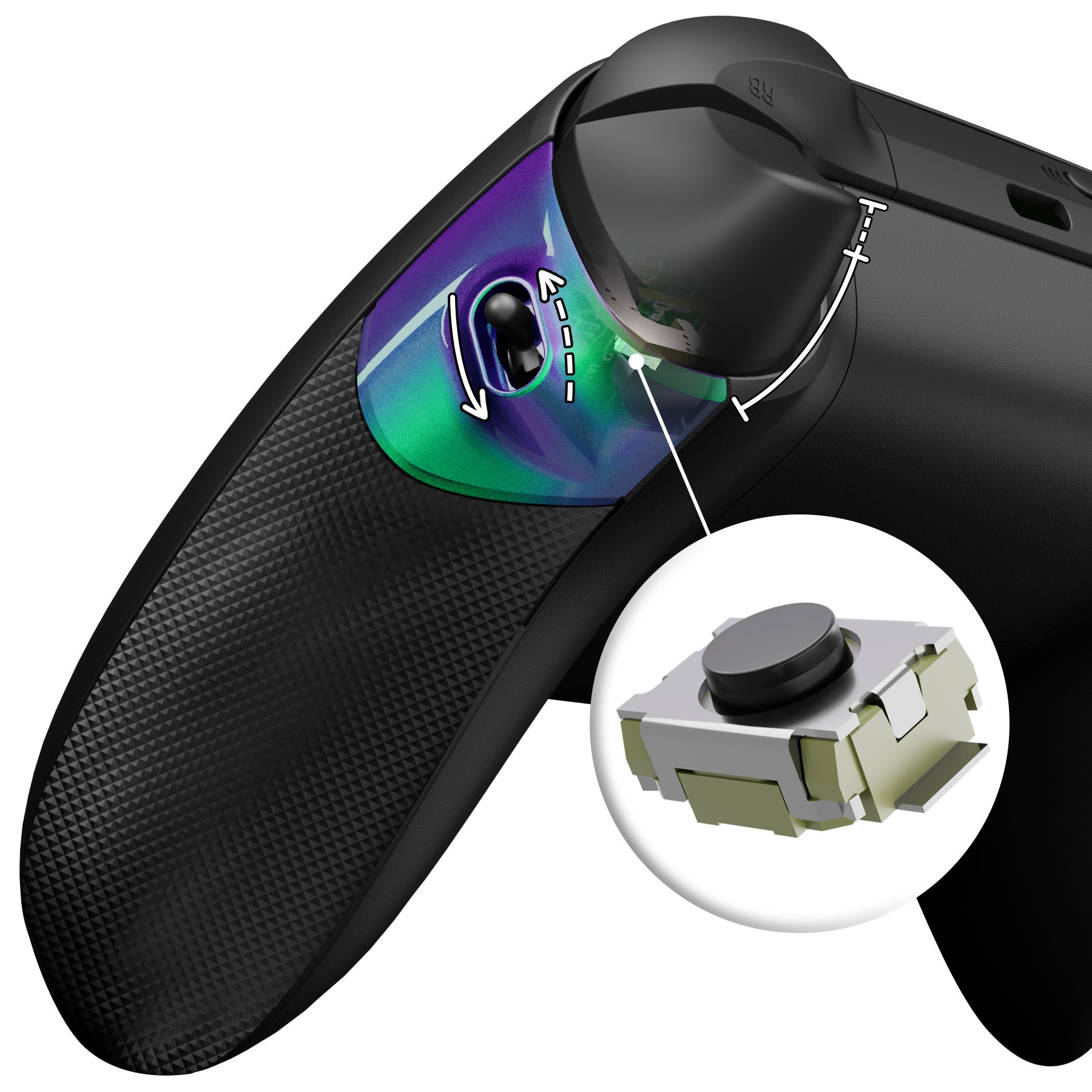 eXtremeRate FLEXOR Clicky Rubberized Side Grips & Trigger Stop Kit for Xbox Series X/S Controller & Xbox Core Controller - Chameleon Green Purple | Enhanced Grip for Gaming, FPS & Competitive Play
