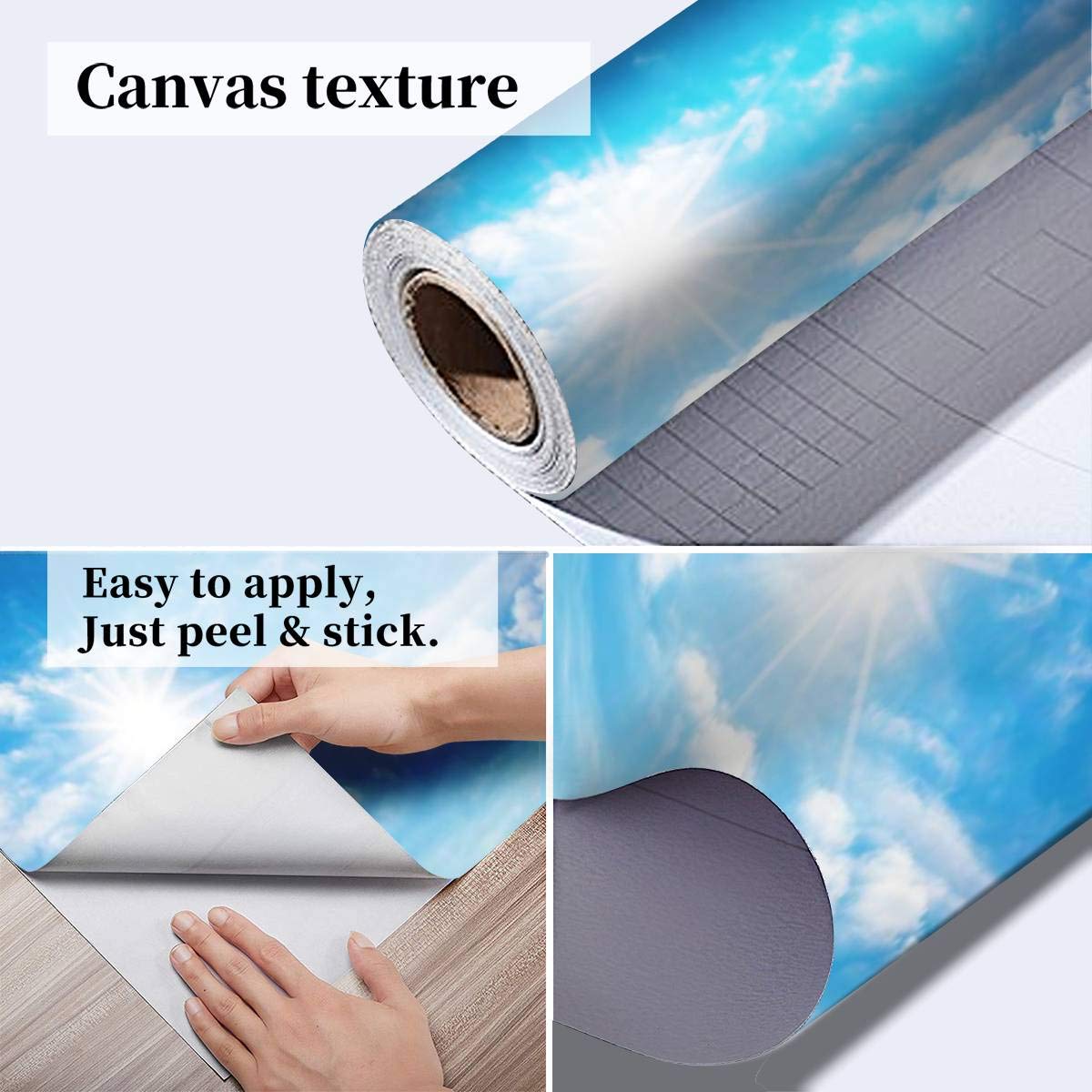 3D Self-Adhesive Wallpaper - Sun with Bright Rays in Blue Sky & White Clouds | Peel & Stick Wall Mural for Bedroom, Living Room, Dorm Decor | Easy to Apply on Walls, Ceiling & Wardrobes | Perfect for Home, Office & Nursery Renovation