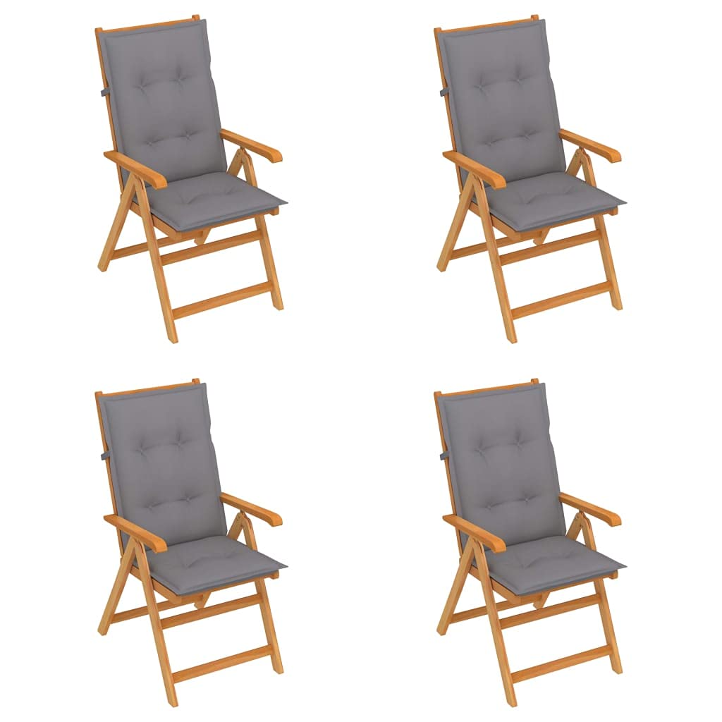 4-Piece Unfade Memory Garden Chairs Set - Solid Teak Wood Patio Dining Chairs with Gray Cushions | Outdoor Furniture for Backyard, Poolside & Garden Relaxation
