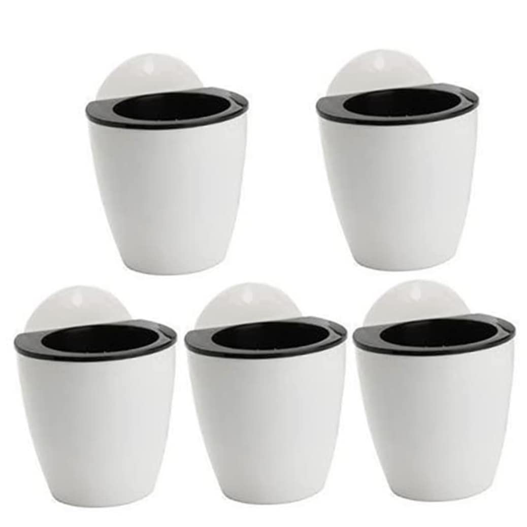 Self Watering Hanging Plant Pots - 5 Pack White Plastic Wall Planters with Hooks for Indoor Succulents, Herbs & Flowers | Perfect for Balcony, Kitchen, Office & Home Decor