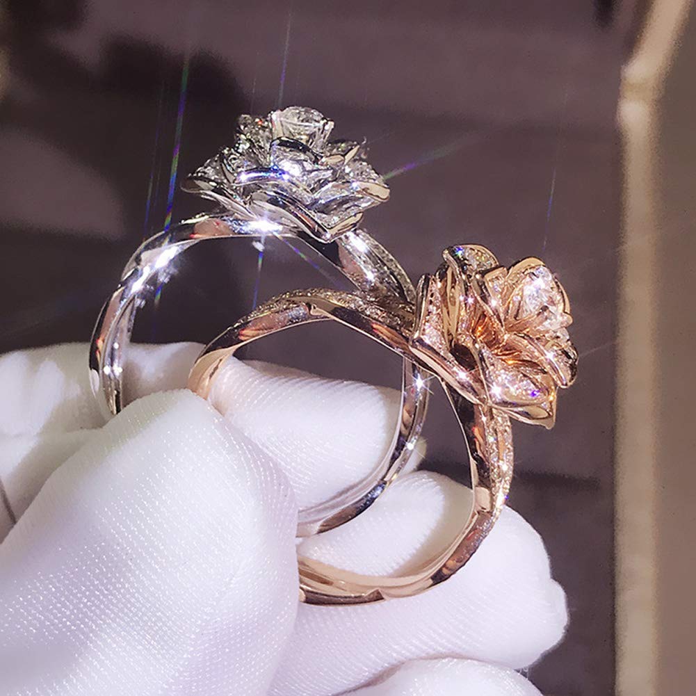 3D Rose Ring for Women - CZ Simulated Diamond Rose Gold Flower Ring - Elegant Gift for Valentine's Day, Anniversary & Special Occasions