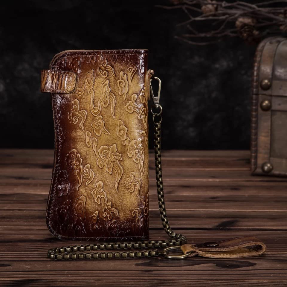 **Men's 3D Genuine Leather Biker Wallet - Handmade Carved Airbrush Art Custom Personalized Long Wallet for Everyday Use & Gifts**