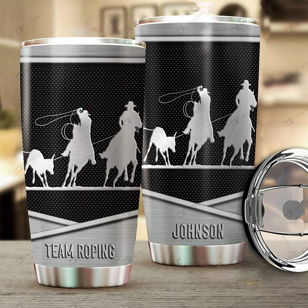 Personalized Name Team Roping Stainless Steel Tumbler 20oz & 30oz - Vacuum Insulated Travel Mug with Lid & Straws for Hot & Cold Drinks - Ideal for Coffee, Tea, Iced Beverages at Home, Office or Gym - Multicolor Options Available