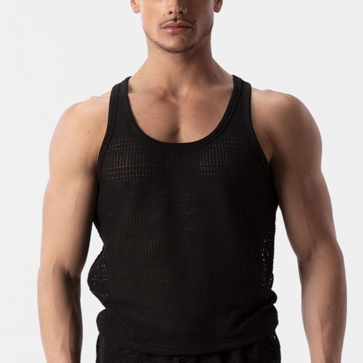 Barcode Berlin Lunt Crochet Tank Top for Women - Black Summer Boho Beach Cover Up & Casual Outfit
