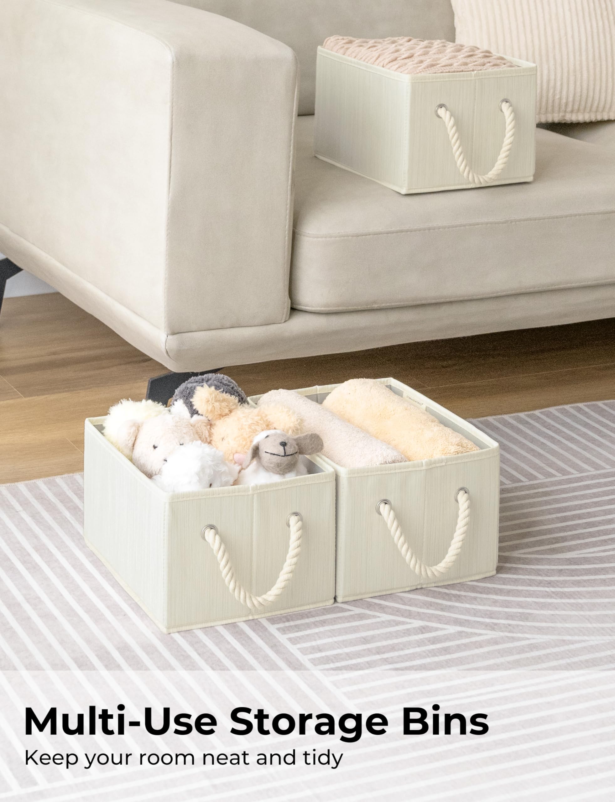 Foldable Fabric Storage Bins with Handles - 3-Pack Small Closet Organizer for Shelves | Beige, White & Ivory | Space-Saving Clothes & Home Organization | Perfect for Bedroom, Bathroom & Kids Room Storage