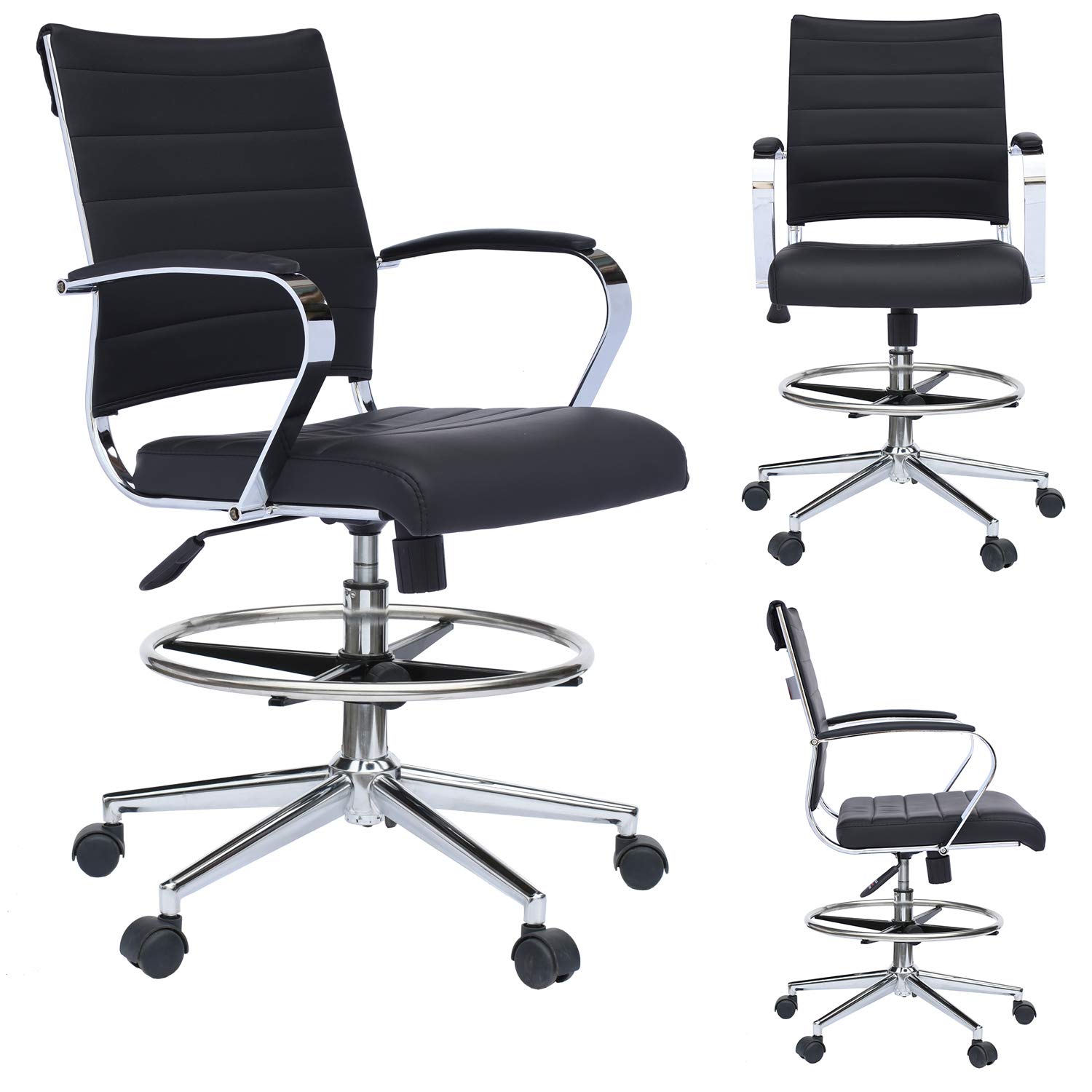 2xhome Modern Adjustable Ergonomic Office Chair - High Back Drafting Chair with Lumbar Support & Arms for Computer Work, Gaming & Home Office (Black) - Perfect for Long Hours Sitting, Studying & Professional Workspaces