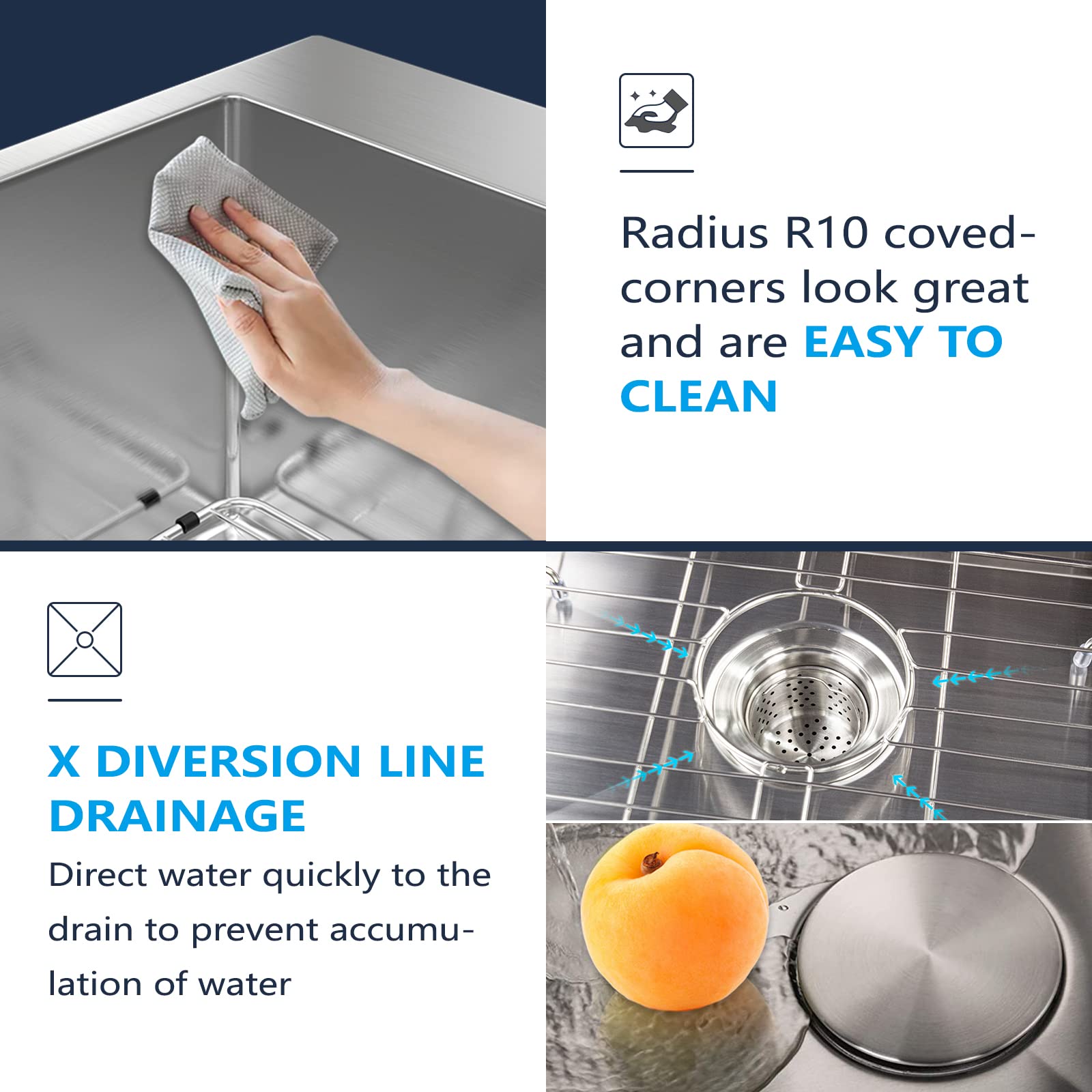 30 x 22 Inch Drop-In Stainless Steel Kitchen Sink - 16 Gauge Deep Single Bowl with R10 Corner & 2-Hole Design (4-Pack Set) - Perfect for Modern Kitchens, Restaurants & Home Renovations