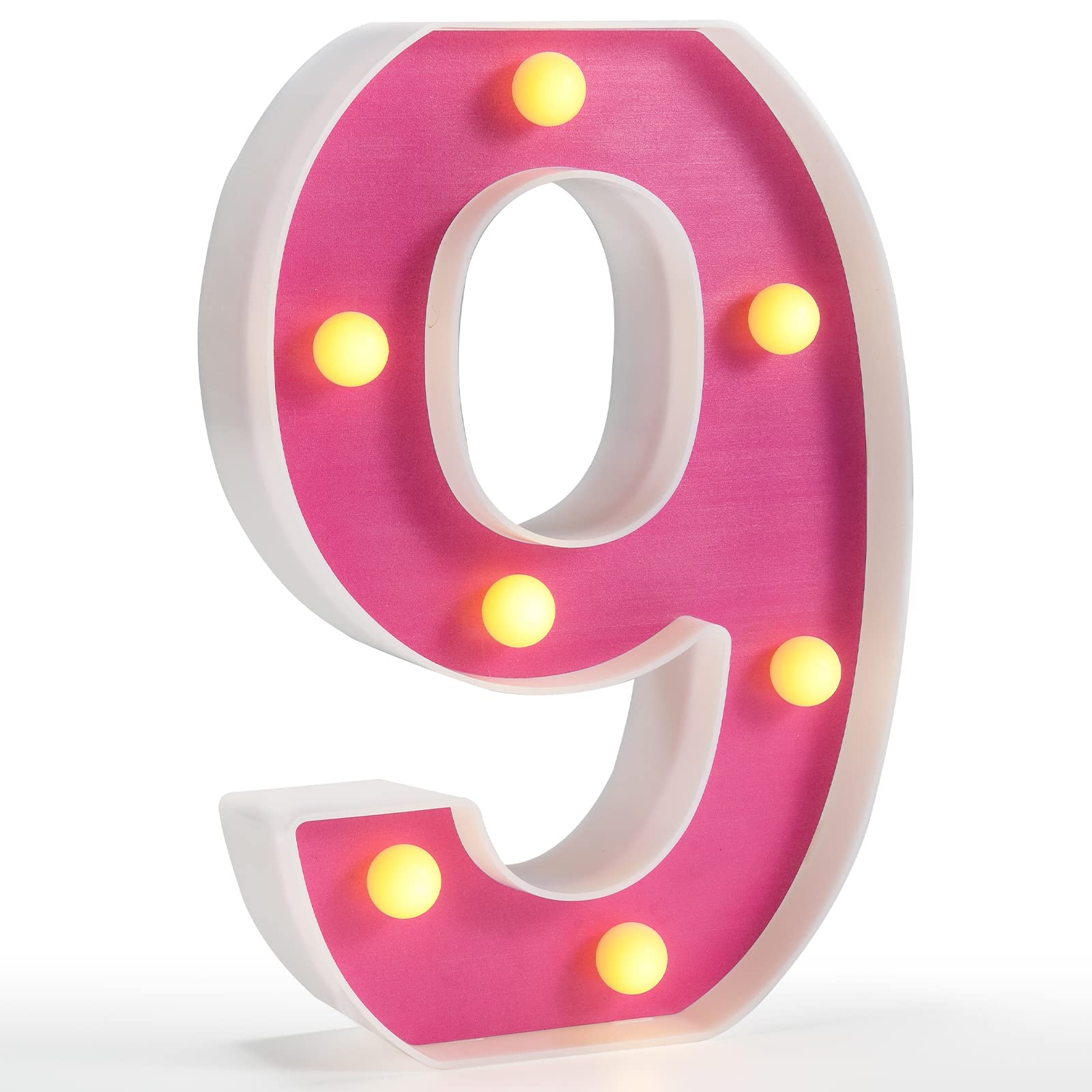 Pooqla Marquee Numbers - LED Light Up Number 9 in Pink | Battery Powered Night Light Sign for Birthday, Wedding, Christmas Party Decor | Home Bar & Nursery Decoration | Perfect for Photo Booths, Baby Showers & Anniversary Celebrations