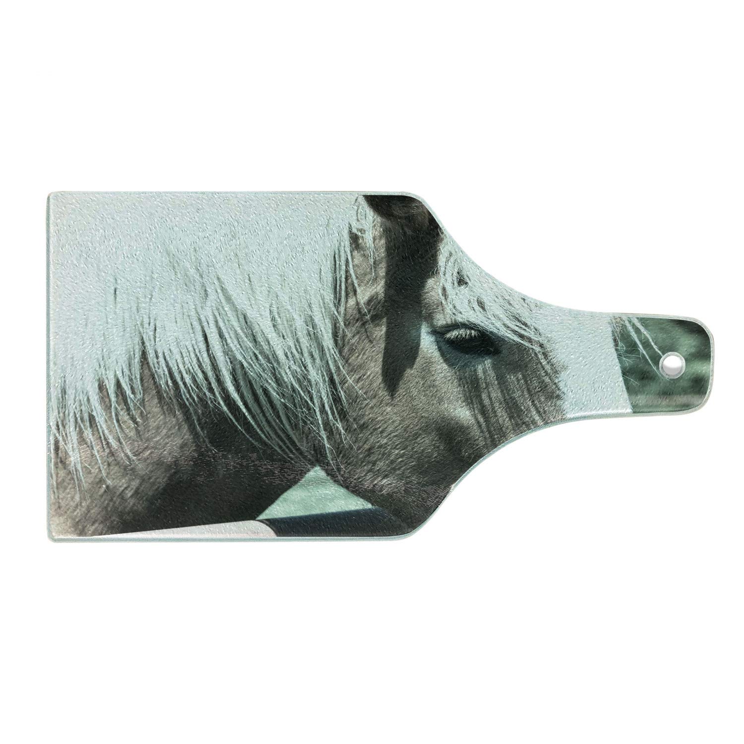 Ambesonne Dutch Draft Horse Tempered Glass Cutting Board - Brown & White Wine Bottle Shaped Serving Board for Kitchen, Charcuterie, and Cheese Platter - Decorative Dutch Horse Design for Home Decor & Entertaining