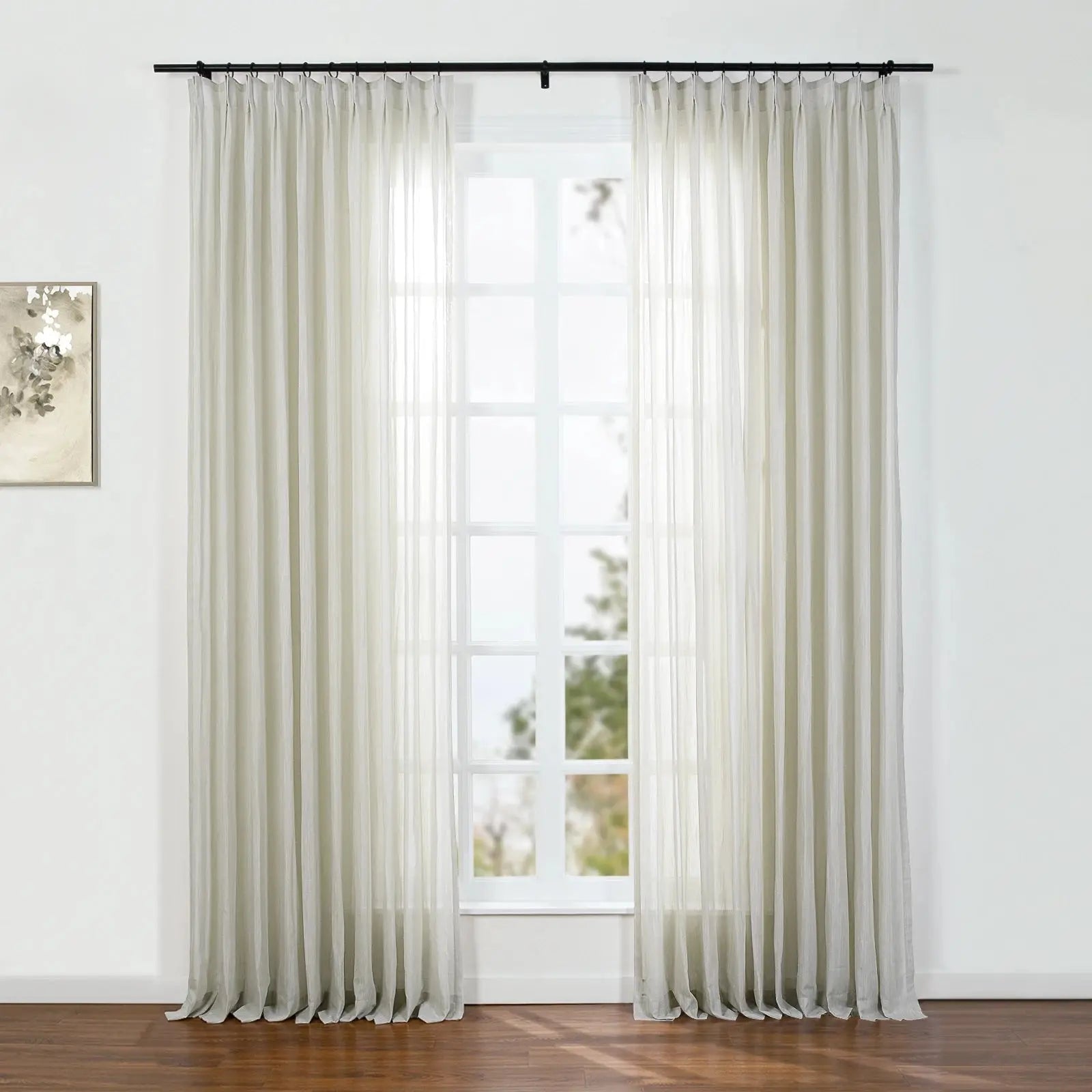 Florida Embossed White Semi-Sheer Pleated Curtains - Elegant Window Treatment for Living Room & Bedroom