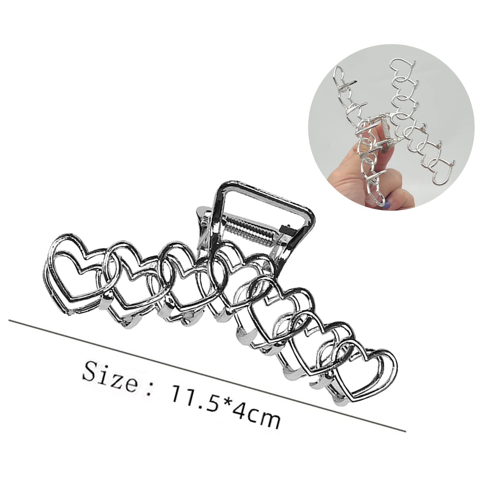 2PCS Y2K Metal Hair Claw Clips - Star & Heart Hair Clips for Women, Non-Slip Design for Thick & Thin Hair, Silver Large Hair Accessories for Women & Girls | Perfect for Parties, Weddings & Everyday Styling