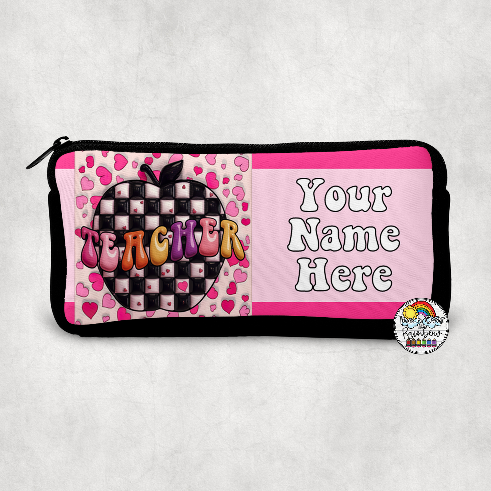 Checkered Apple Small Pencil Case for School, Office & Travel - Cute Stationery Organizer for Pens, Markers & Art Supplies