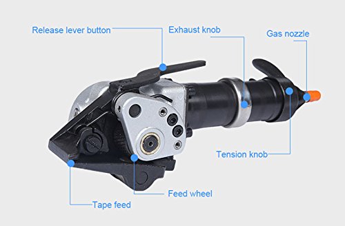 INTBUYING Pneumatic Strapping Tool Kit - Heavy Duty Metal Strapping Tensioner & Cutter Sealer for Steel Banding - Ideal for Warehouse, Shipping, and Industrial Packaging Applications