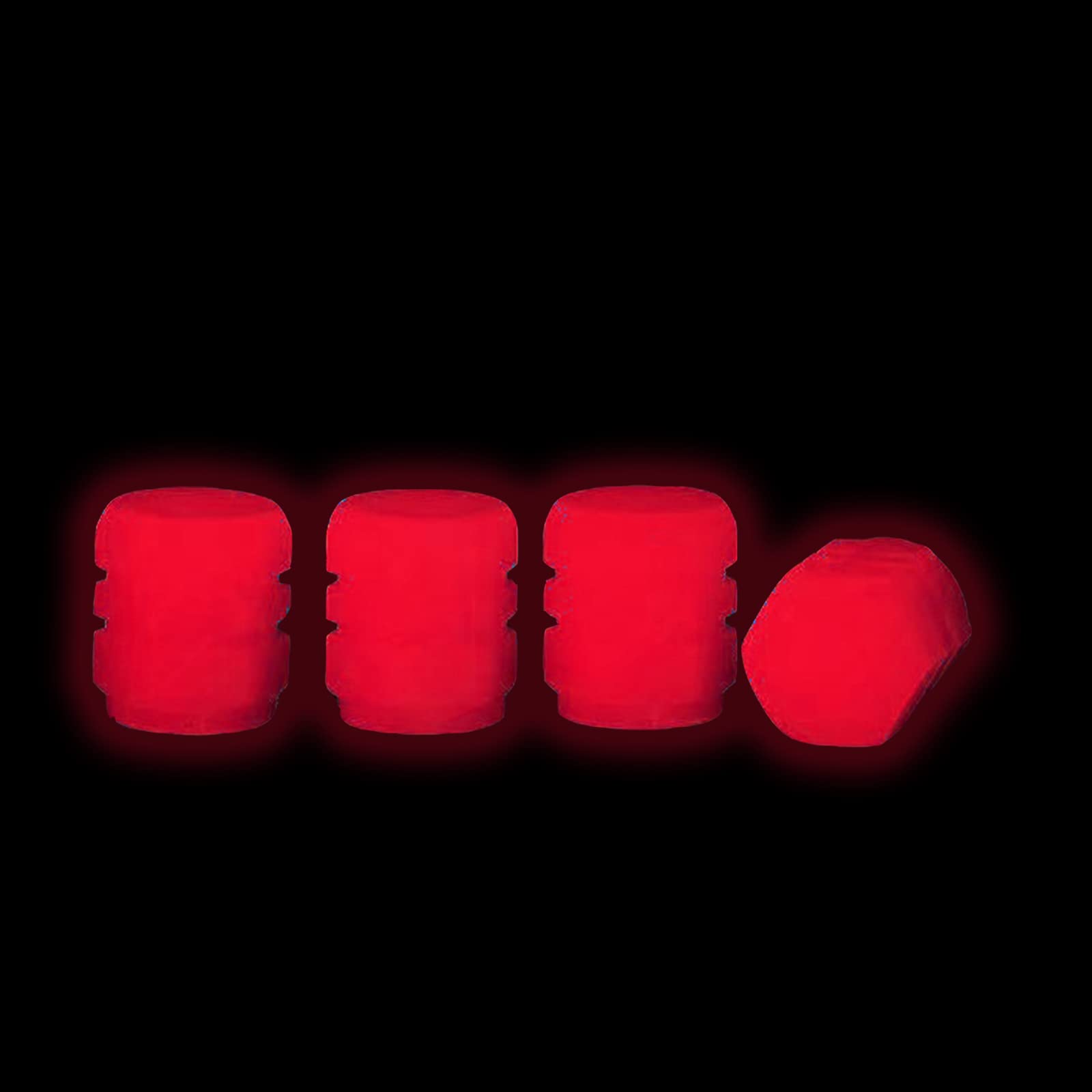Glow in the Dark Tire Valve Stem Caps - 12PCS Illuminated Wheel Air Valve Caps for Cars, Trucks, SUVs, Motorcycles & Bikes | Universal Car Accessories for Night Visibility & Style (Red)