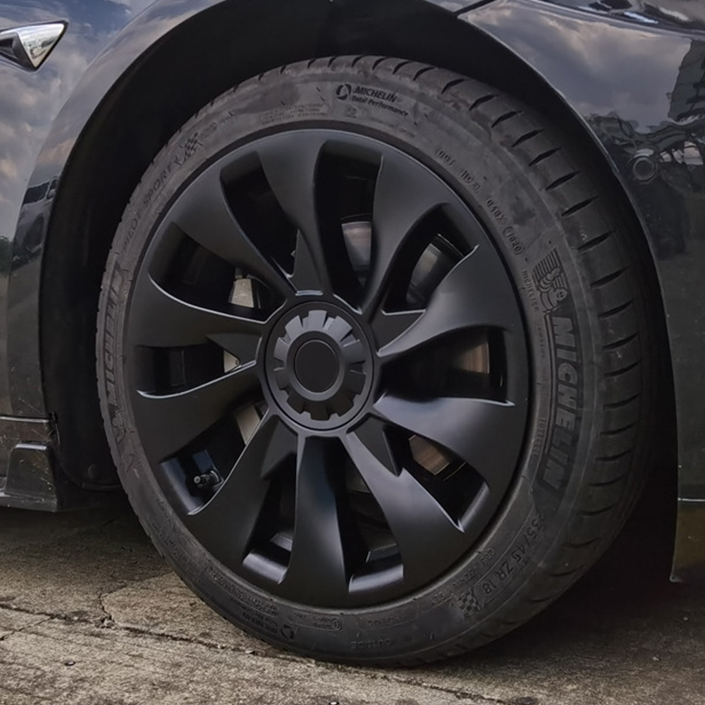EVBASE Model 3 18-Inch Überturbine Wheel Covers for Tesla 3 - 4PCS Matte Black Wheel Cap Kit - Enhance Style & Protection for Daily Driving & Car Shows