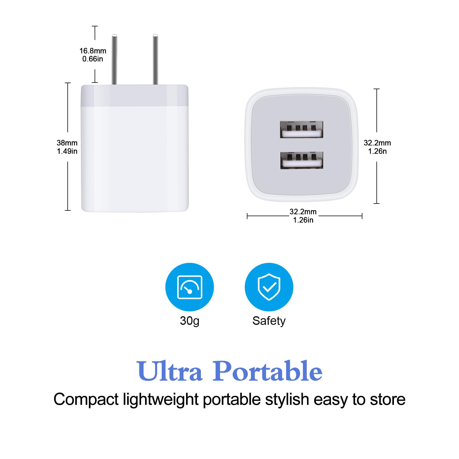 Fast Charging USB Wall Charger 2-Pack - 2.1A/5V Dual Port Charger Block for iPhone 16 Pro Max/15/14/13/12/11/XS/X/8 Plus, Samsung Galaxy, LG, HTC, Moto & Android Devices - Compact Power Adapter for Home, Office & Travel