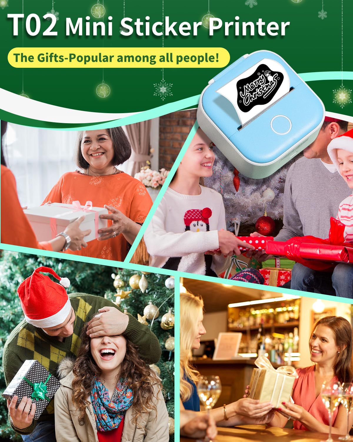 Mini Bluetooth Pocket Sticker Printer - Portable Thermal Photo Printer for iPhone & Android - White Self-Adhesive Paper Compatible with T02/M02X/M02XS - Perfect for Journaling, Scrapbooking, Note-Taking & DIY Crafts