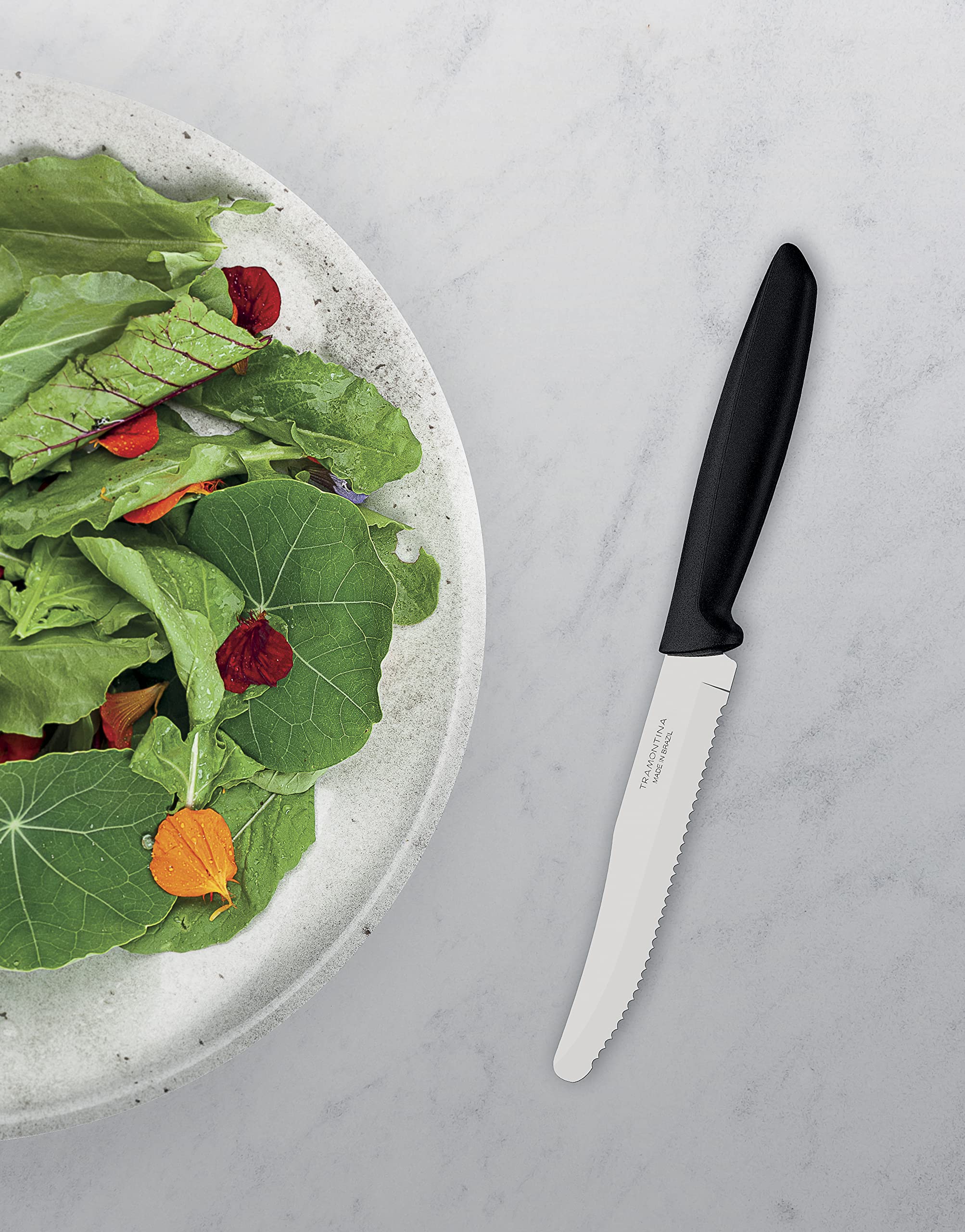 Tramontina 6-Piece Kitchen Knife Set - Stainless Steel Serrated Fruit & Tomato Knife, Vegetable Chopper & Peeler with Rounded Tip - Multipurpose Black Knives for Cooking, Slicing & Meal Prep (Model 23498055)