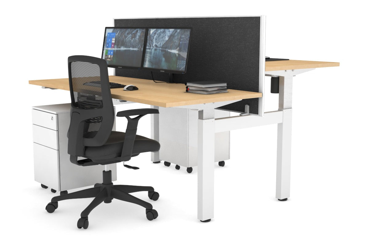 Adjustable Height 2-Person H Bench Workstation - White Frame [1600L x 700W] - Perfect for Office, Home Office & Coworking Spaces