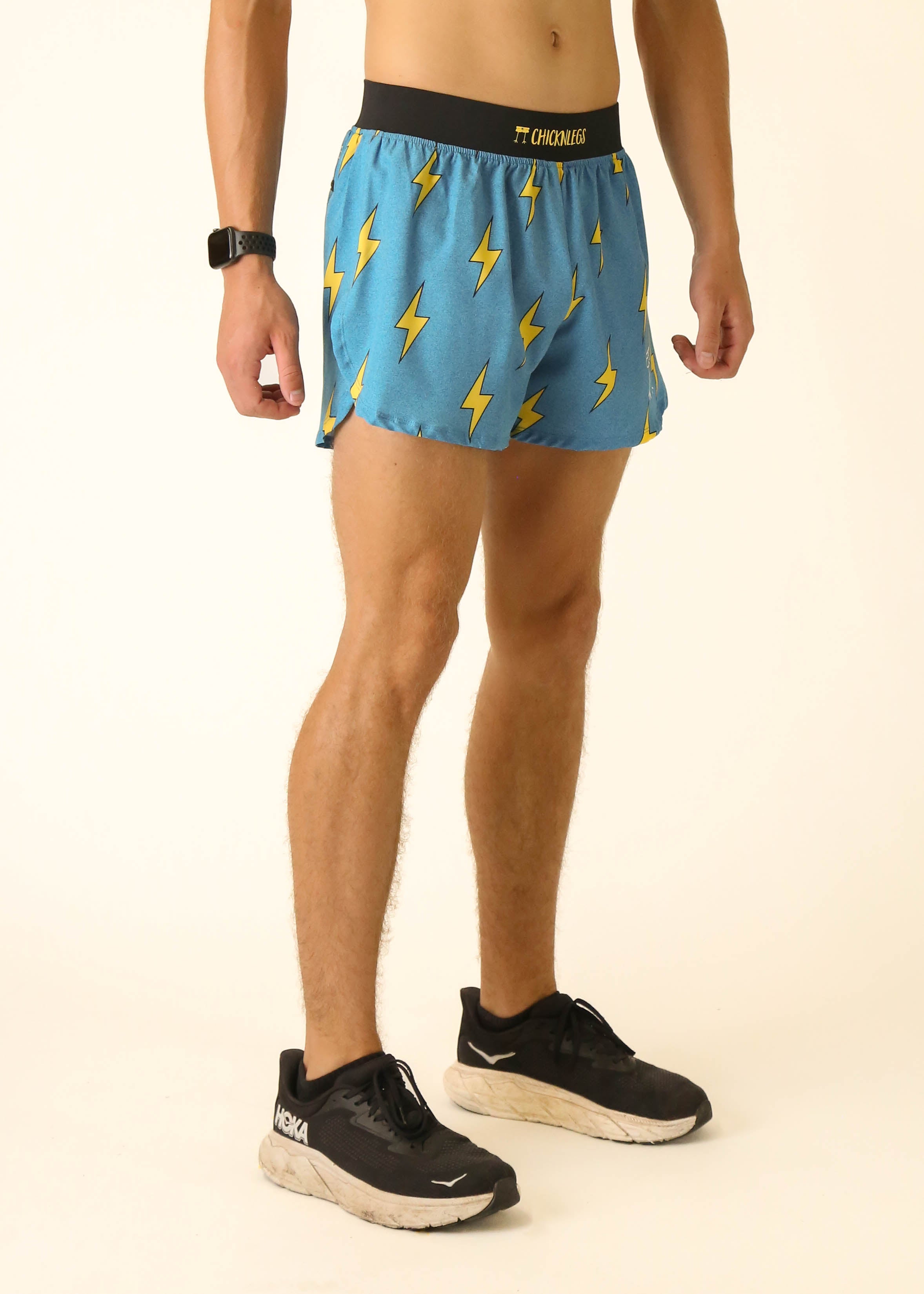Men's Running Shorts - Blue Bolts 4 Half Split Athletic Shorts for Jogging, Gym Workouts & Outdoor Sports