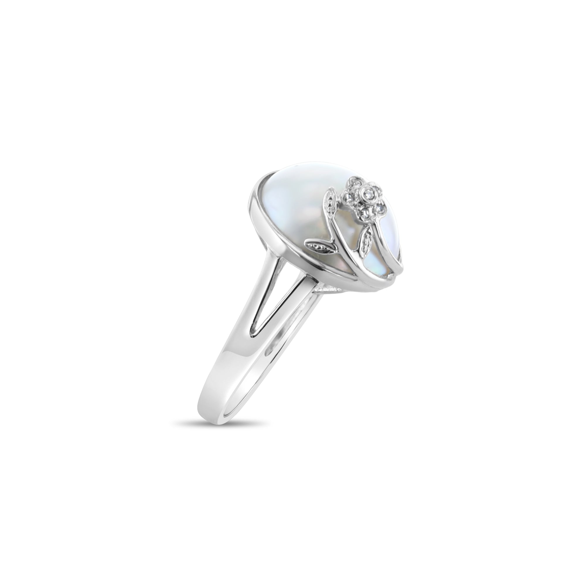 14K White Gold Mabe Pearl and Diamond Floral Ring - Elegant Jewelry for Weddings, Anniversaries & Special Occasions
