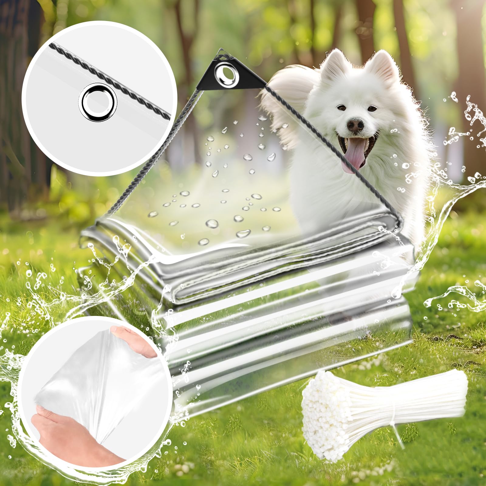 8x16 ft Heavy Duty Clear Waterproof Tarp - 11.8 Mil PVC Tarpaulin with Reinforced Grommets & Cable Ties - Tear Resistant Cover for Camping, Greenhouse, Car Protection, Patio Furniture, Pavilion Shelter - Ideal for Outdoor Use, Emergency Cover & Weather Protection