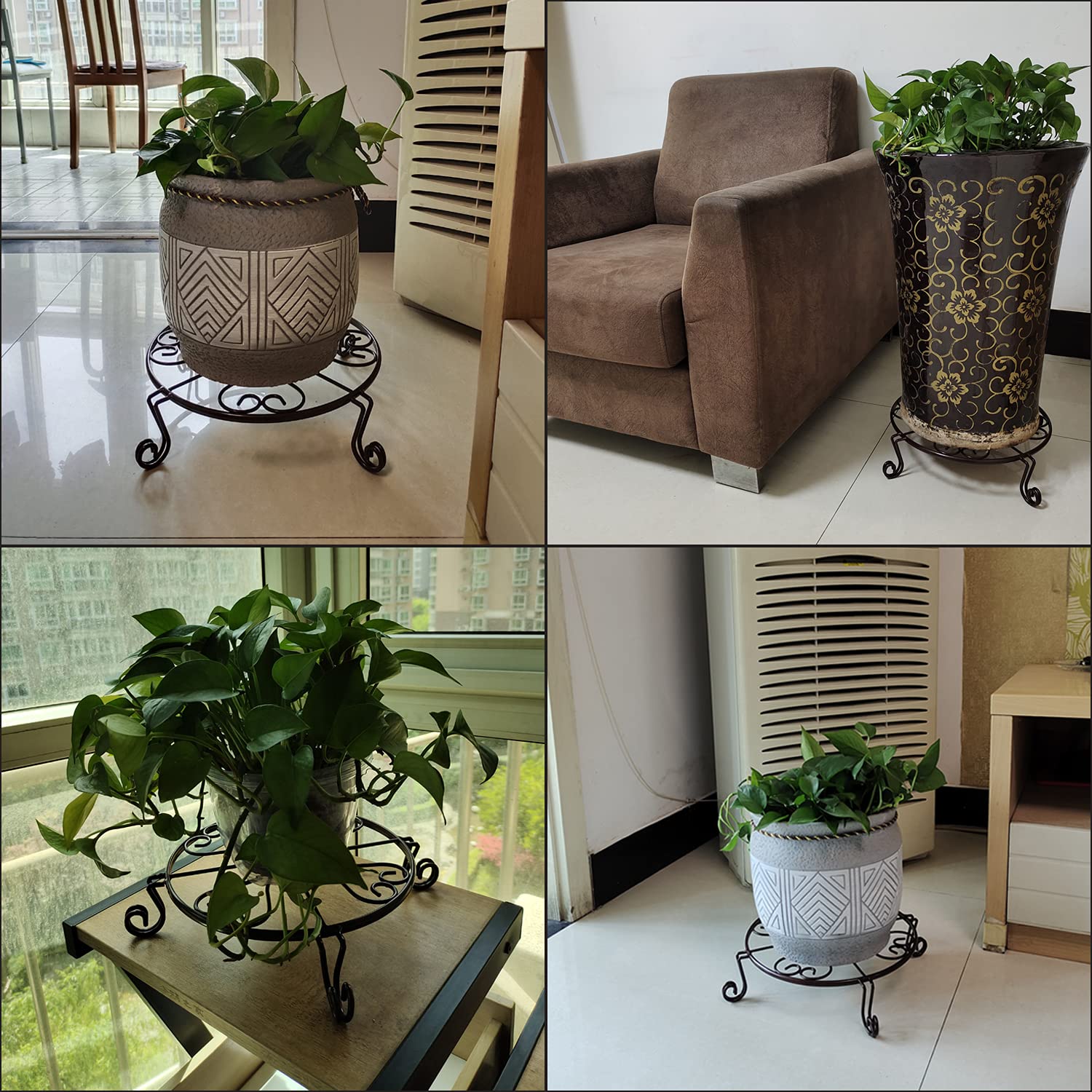 Heavy Duty Rustproof Wrought Iron Plant Stand - 11.8x3.1 Inch Round Metal Holder for Indoor/Outdoor Flower Pots & Garden Planters (Bronze Pumpkin Design) - Perfect for Patio, Balcony, Deck & Home Decor