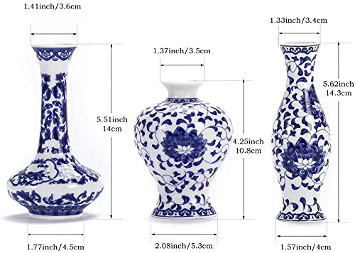 Set of 3 Small Blue & White Porcelain Vases - Fambe Glaze Ceramic Flower Vases for Home Décor, Wedding Centerpieces & Tabletop Decorations