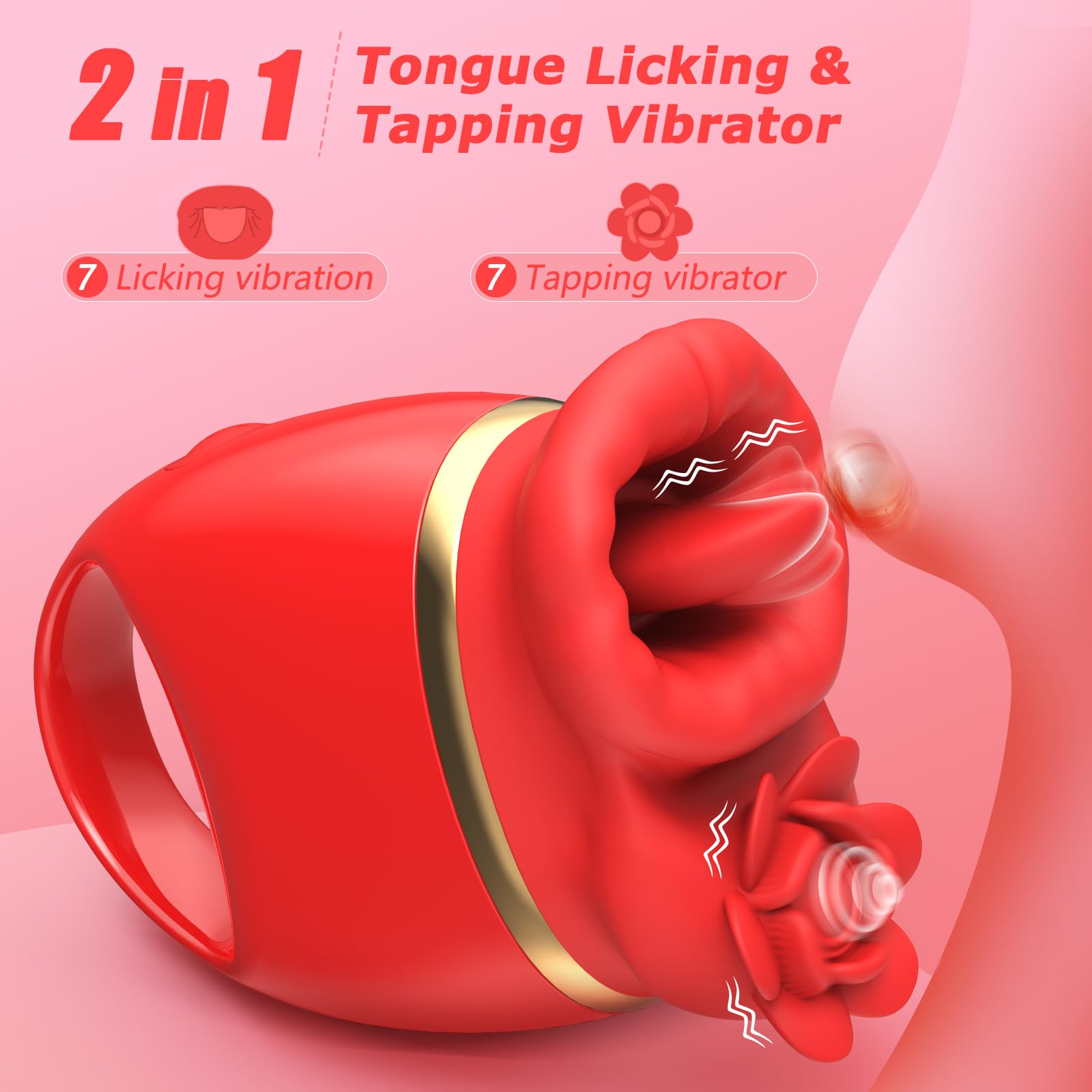7-Speed Rose Clitoral Vibrator with Licking & Tapping Modes - 2-in-1 Nipple Stimulator for Women - Waterproof Mini Sex Toy for Couples Play & Solo Pleasure
