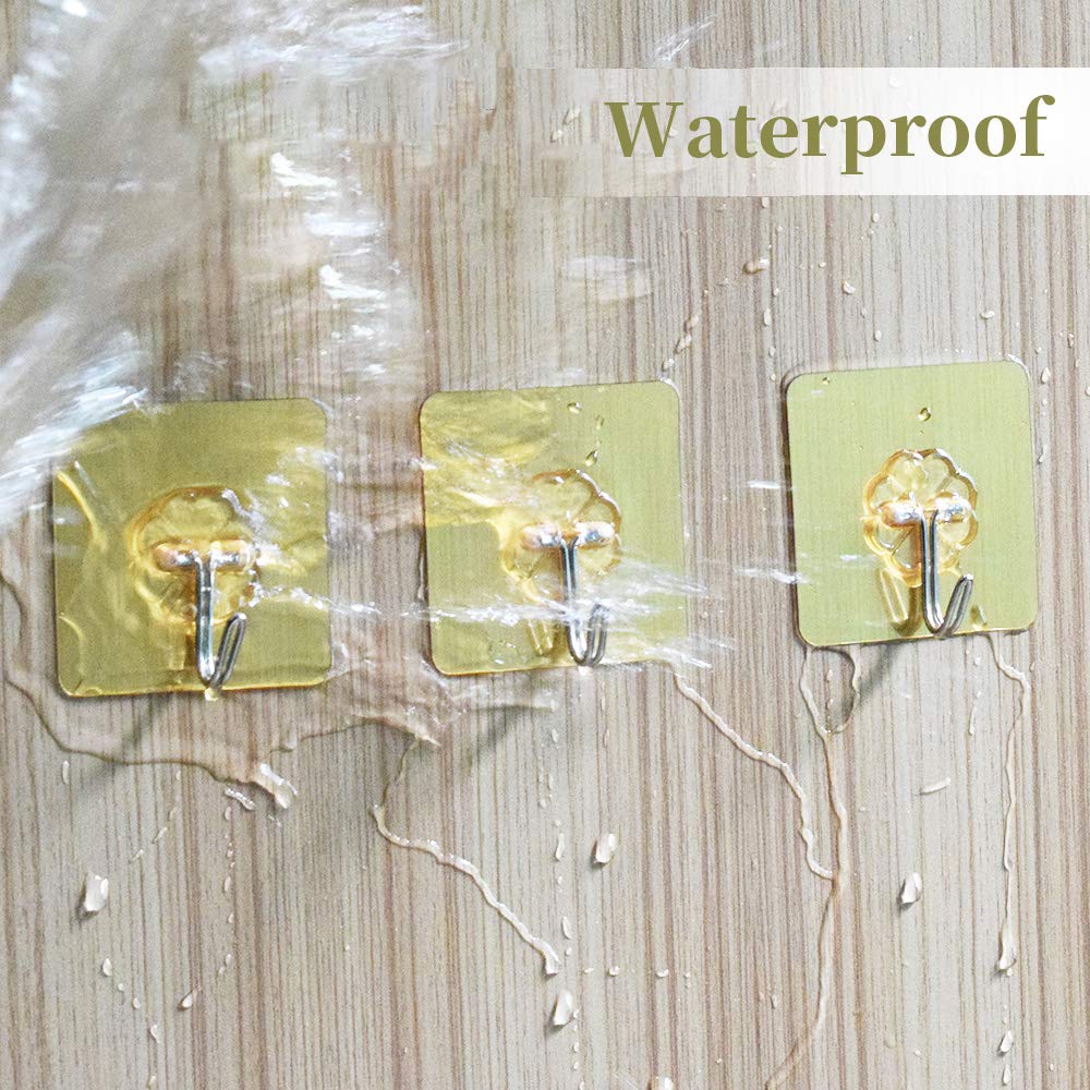 Heavy Duty Adhesive Wall Hooks - 10 Pack Rotating Sticky Hangers for Kitchen, Bathroom, Bedroom (Gold) | Perfect for Hanging Towels, Robes, Keys & Home Decor