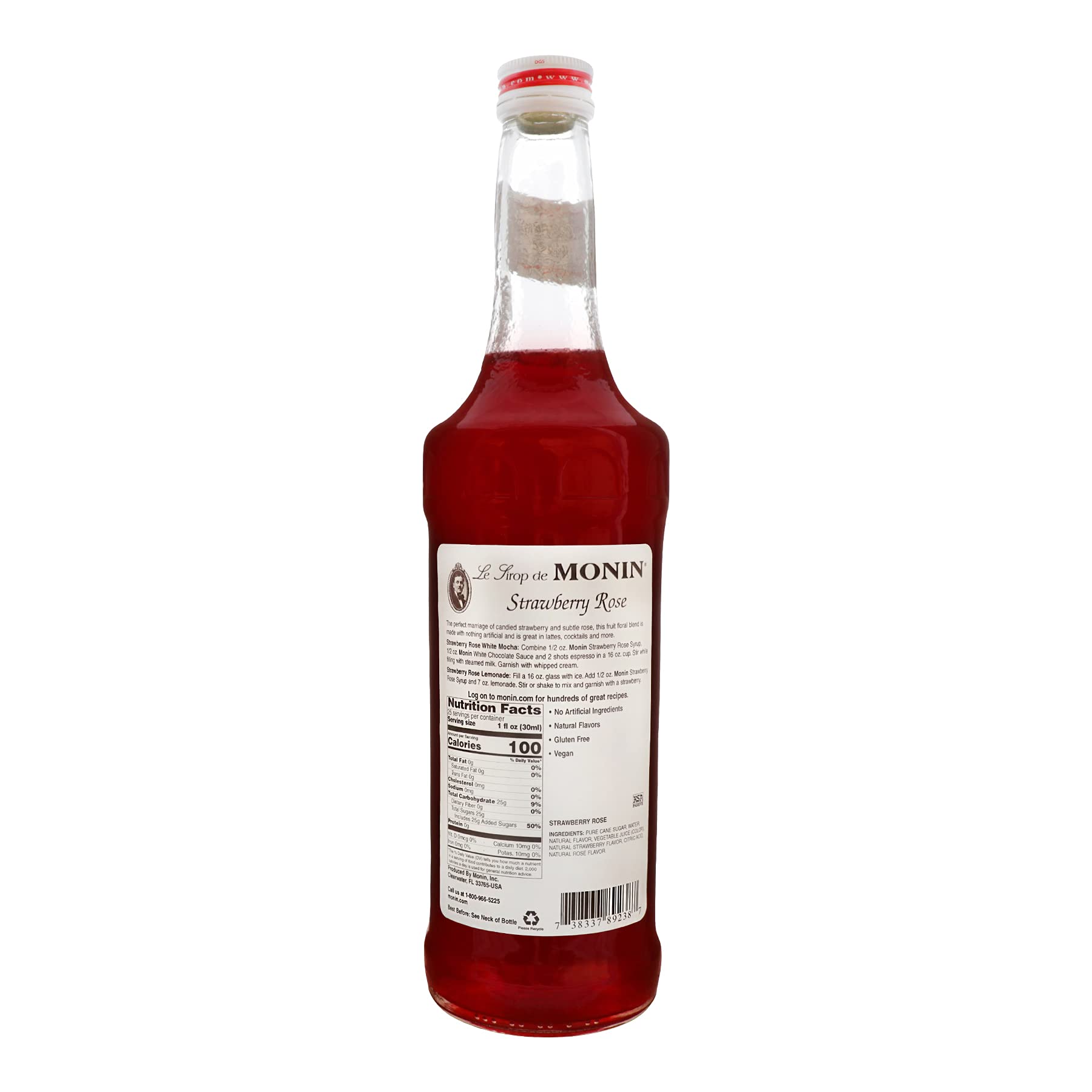 Monin Strawberry Rose Syrup - Natural Flavoring for Coffee, Lattes, Teas, Cocktails & Beverages | Perfect for Home Baristas & Mixologists (750ml) - Add Sweet Floral Notes to Drinks, Desserts & Baking