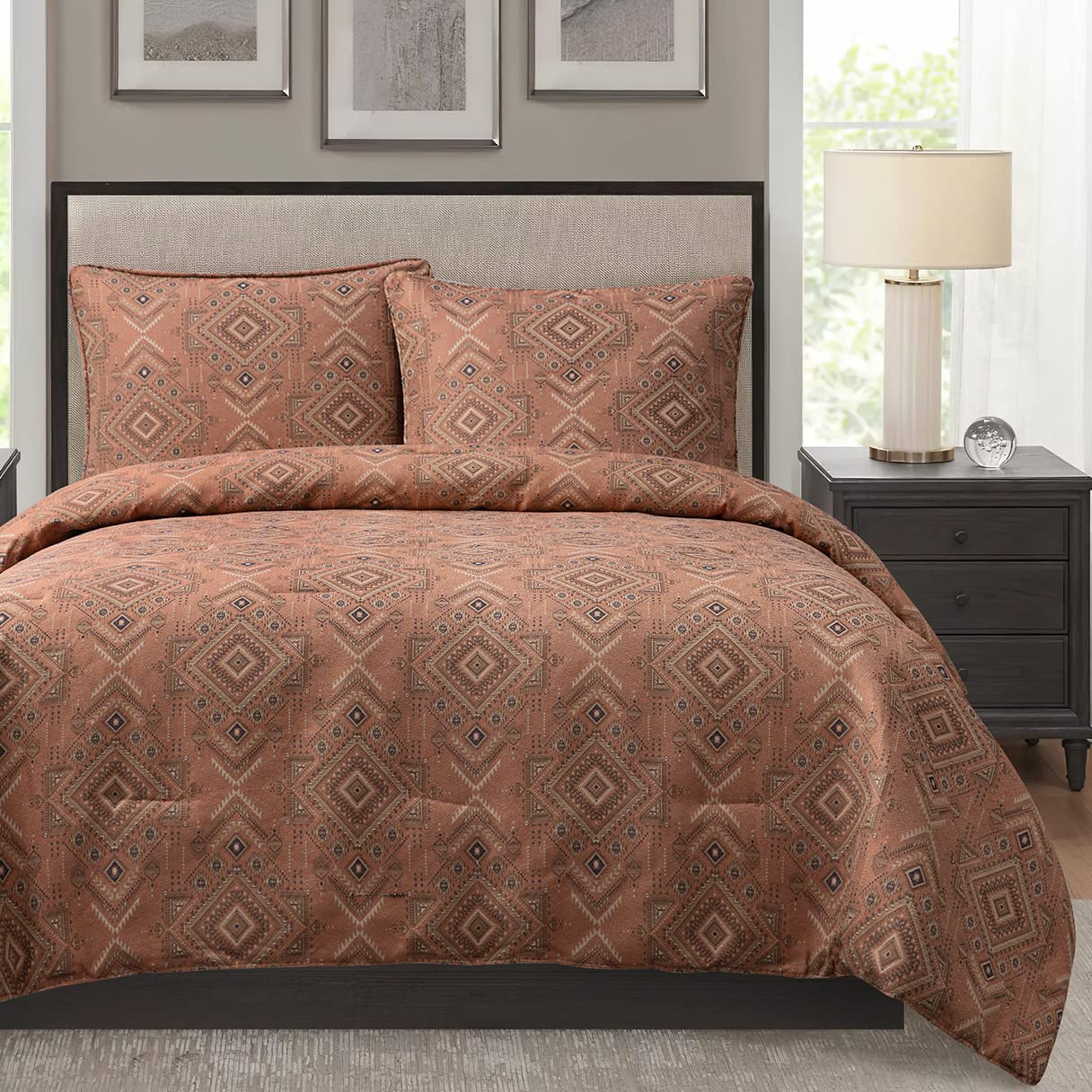 Southwestern Queen Comforter Set - Aztec Jacquard Bedding for Casual Chic Bedrooms