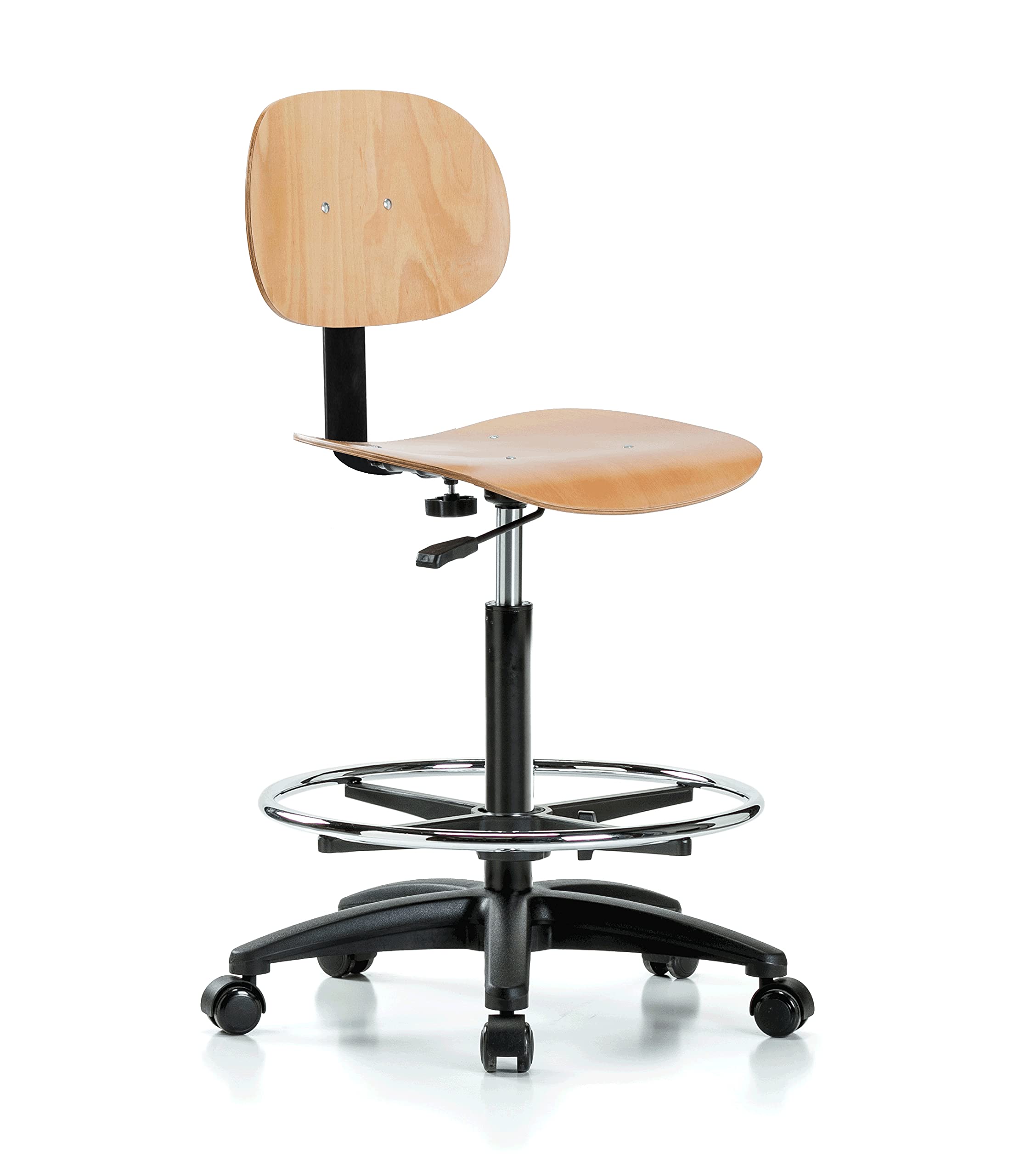 **Adjustable Perch Wood Rolling Chair with Pneumatic Height & Footrest - Ergonomic Stool for Hardwood & Tile Floors - Perfect for Kitchen Islands, Bar Counters & Home Office**