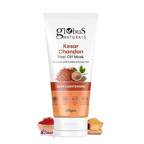 Globus Naturals Kesar Chandan Peel Off Face Mask with Coffee & Green Tea Extract - Brightening & Skin Lightening Treatment for All Skin Types (100g) | Deep Cleansing & Glowing Skin for Daily Skincare Routine