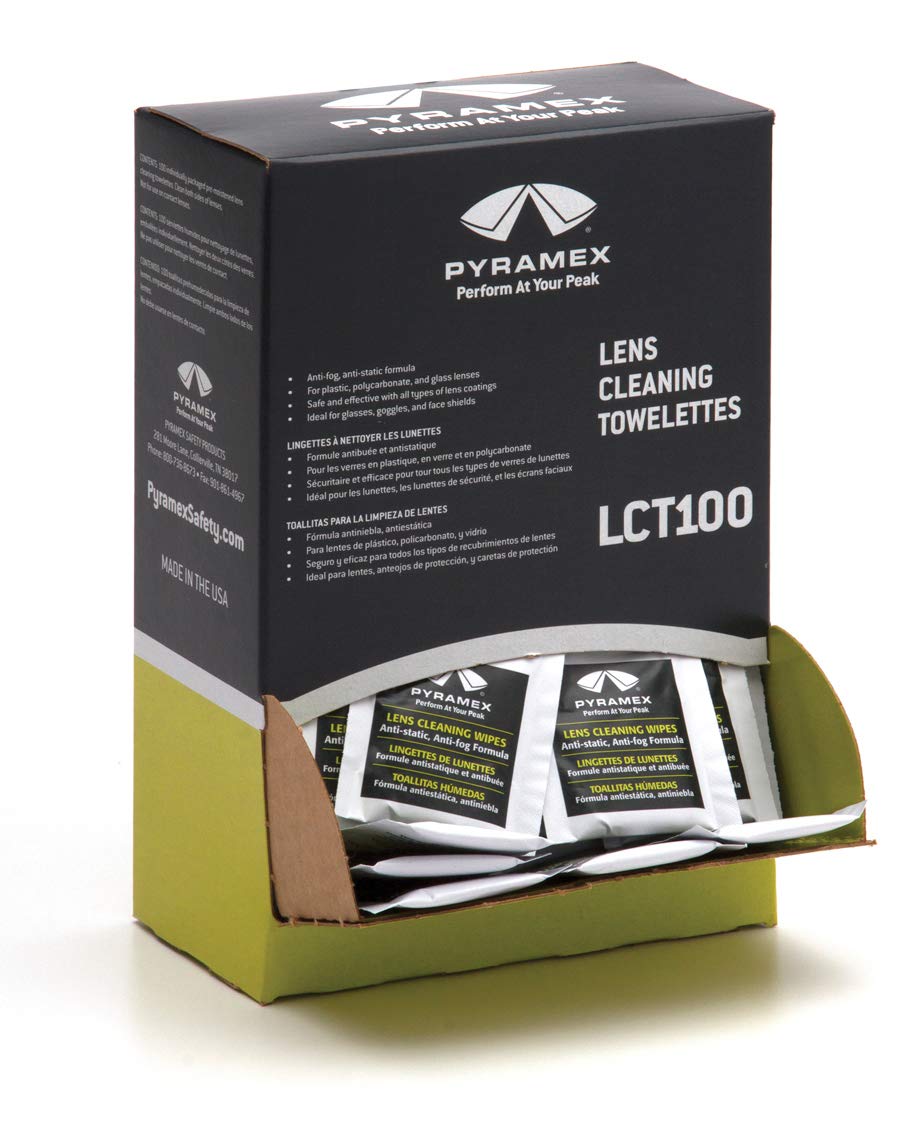 Pyramex Safety Lens Cleaning Wipes - Individually Packed, Streak-Free, 100 Count - Perfect for Glasses, Goggles & Camera Lenses