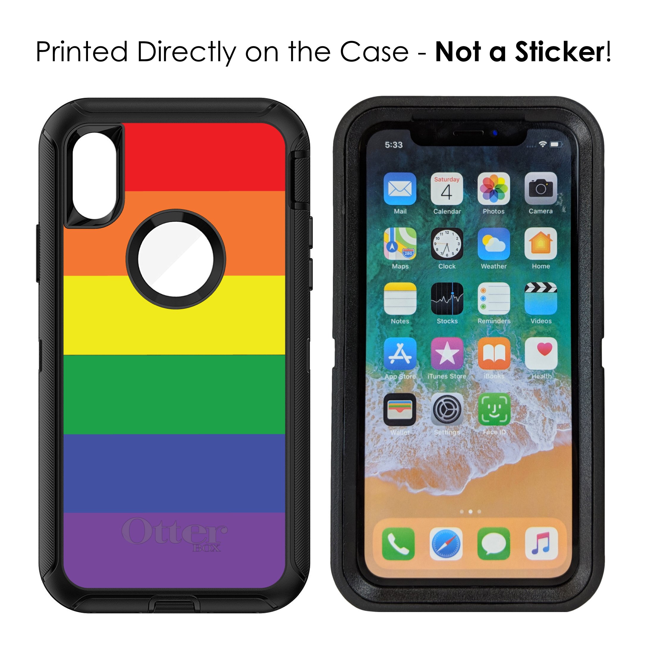 DistinctInk iPhone XR Case (6.1 Inch) - Rainbow Stripes LGBTQ Pride Protective Cover - OtterBox Defender Style Replacement - Durable Shockproof Phone Case for Daily Use & LGBTQ Support
