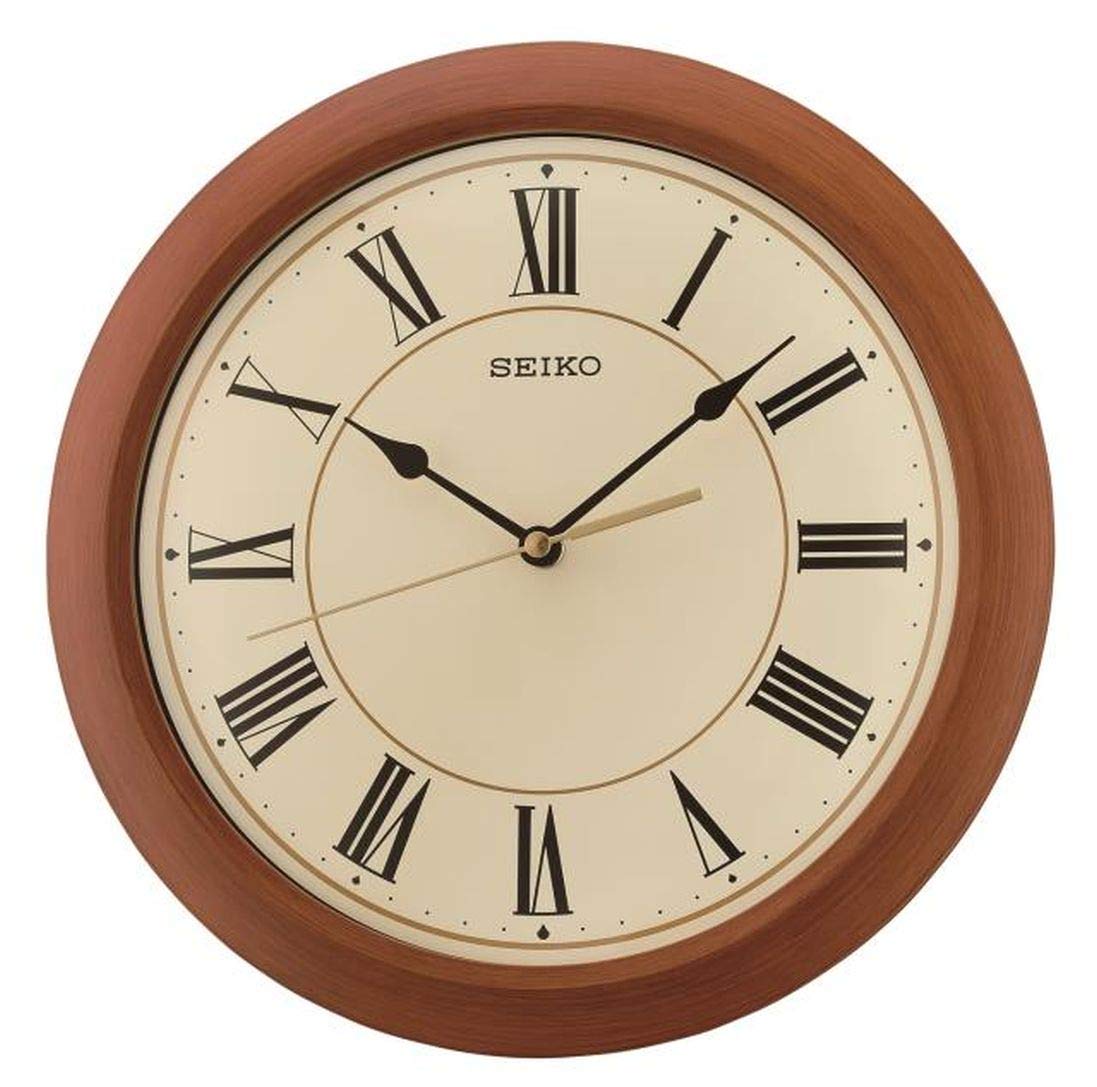 Seiko Wooden Wall Clock - Classic Brown Home Decor - Perfect for Living Room, Bedroom, Office & Kitchen