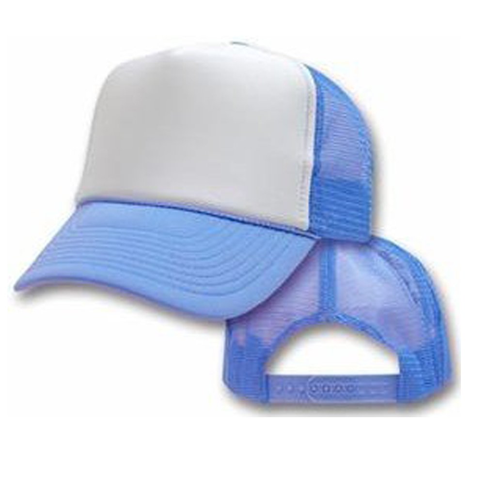 Wholesale Two-Tone Trucker Hats - 12 Pack Light Blue & White Mesh Snapback Caps for Men & Women - Perfect for Outdoor Activities, Sports Events, and Casual Wear