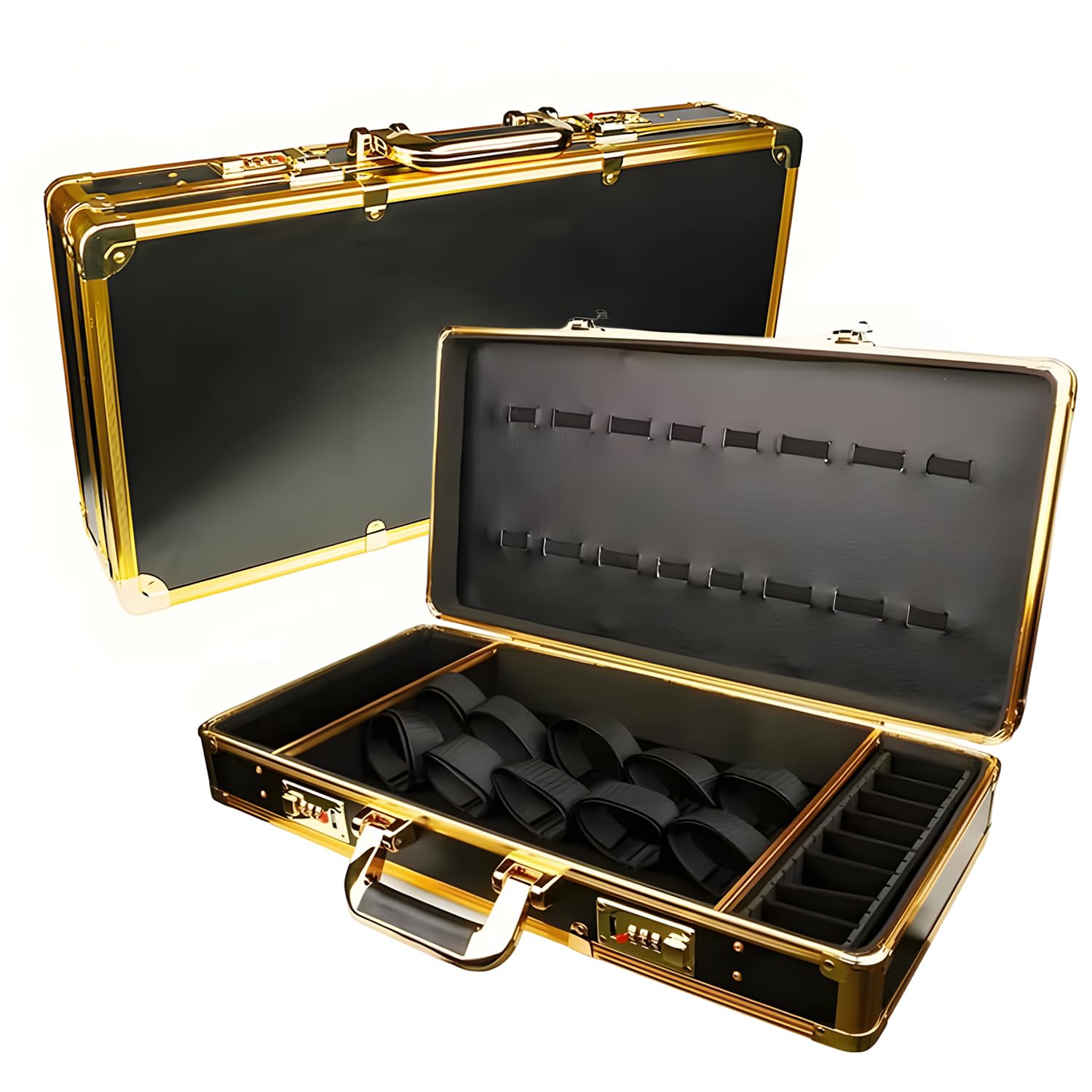 GYKLE Professional Barber Case for Clippers & Tools - Portable Hairdressing Storage Organizer with Handle & Secure Numlock - Travel-Friendly Gold Barber Supply Case for Salon, Home & On-the-Go Stylists