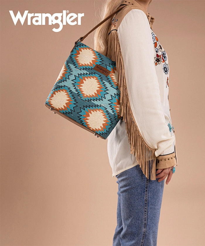 Wrangler Dual-Sided Print Canvas Shoulder Bag for Men & Women - Stylish Crossbody Purse for Travel, Work, and Everyday Use
