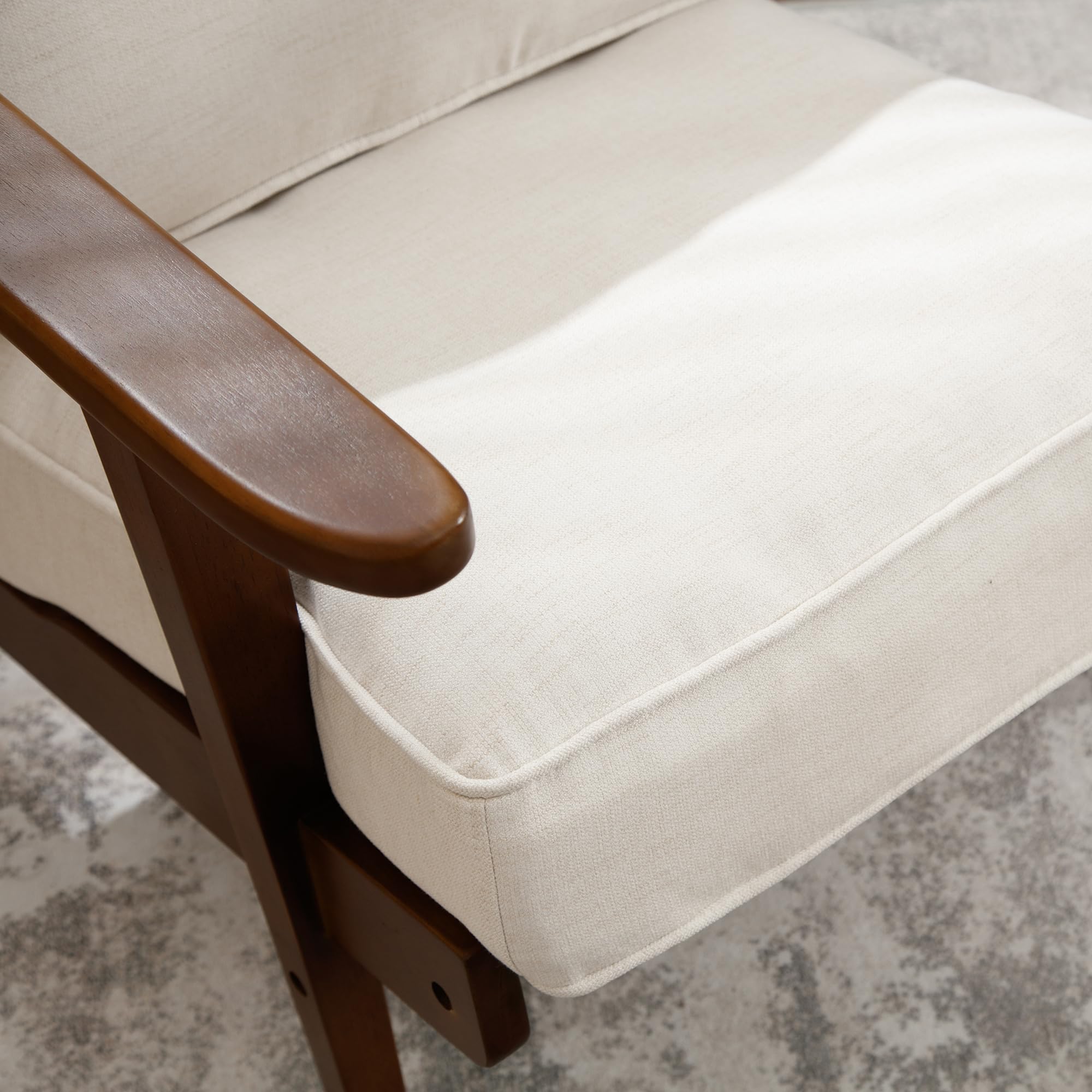 Mid-Century Modern Accent Chairs Set of 2 - Linen Upholstered Living Room Armchairs with Solid Wood Frame (Beige) - Perfect for Bedroom, Reading Nook & Lounge Relaxation