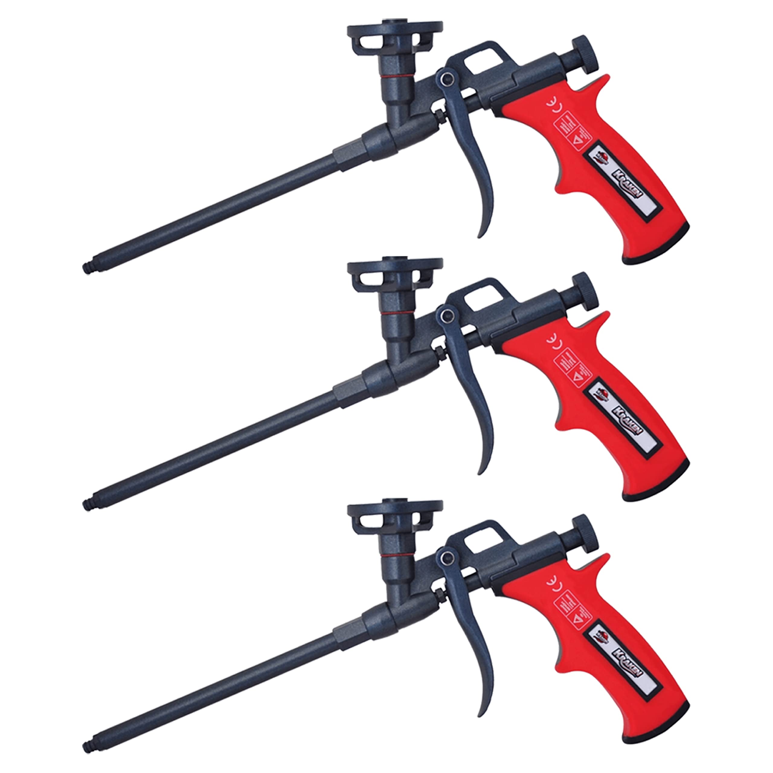 Professional Kraken Bond Spray Foam Gun - Heavy Duty Insulation Tool for Windows & Doors | TEFLON Coated Metal Body with PTFE Nonstick Technology | Perfect for Caulking, Sealing & Weatherproofing (3 Pack) - Ideal for Home Improvement, Construction & DIY Projects