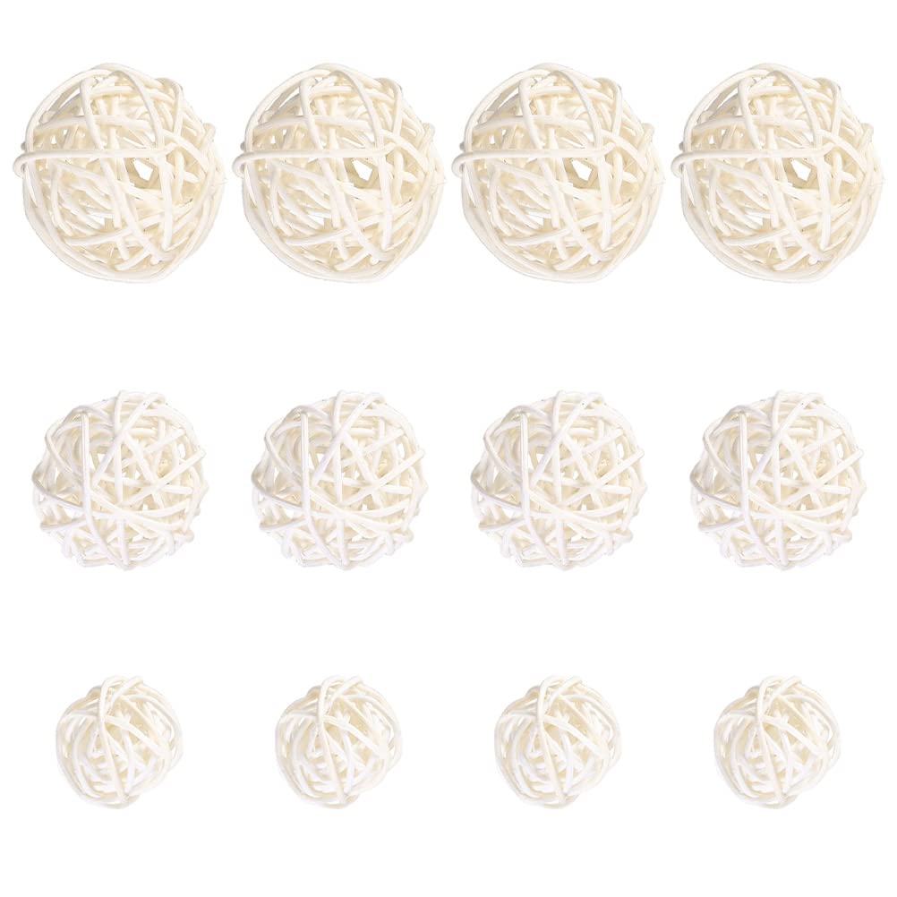 30Pcs Mini White Rattan Balls - Decorative Bowl Filler for Vase, Table Centerpiece, Party & Christmas Decor - Natural Woven Rattan Home Decor for Dining Room, Living Room & Wedding