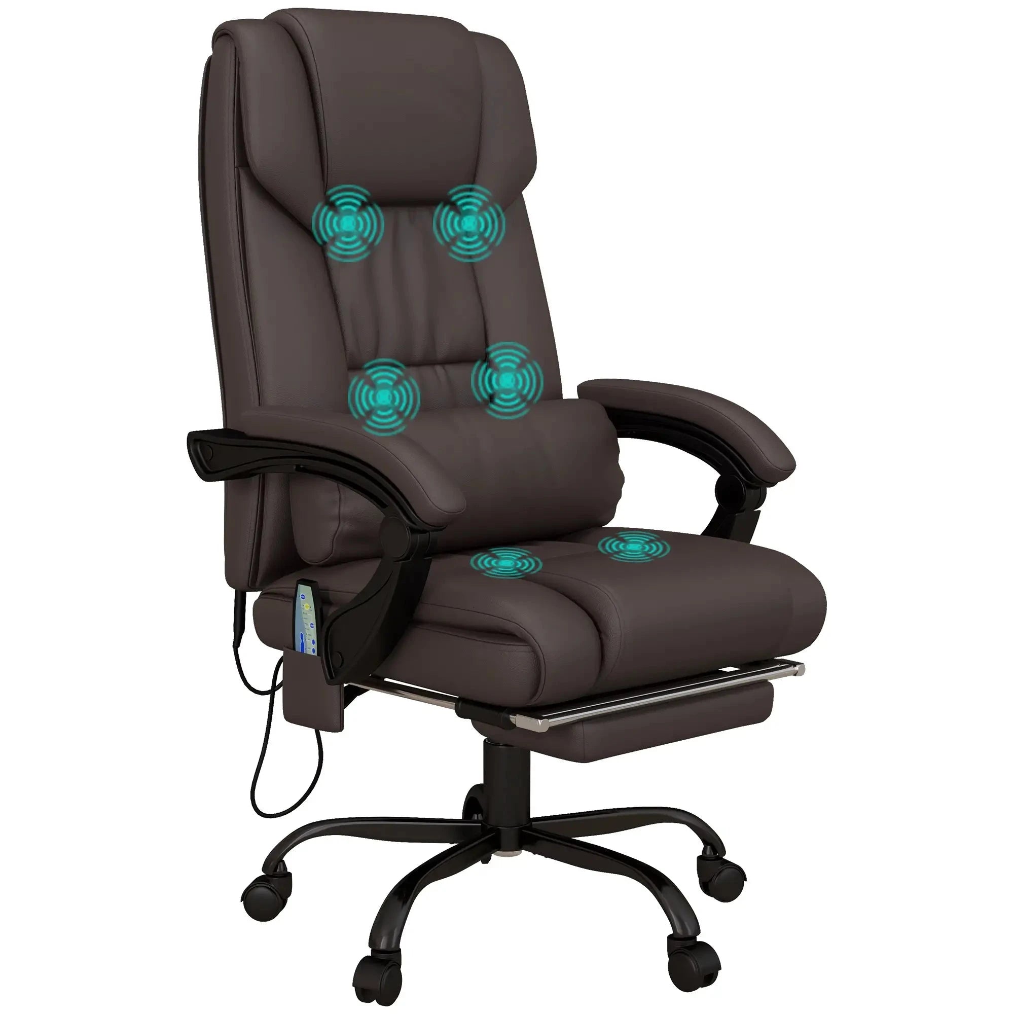 6-Point Vibration Massage Faux Leather Office Chair - Brown Ergonomic Executive Chair for Home & Office Use - Perfect for Long Work Hours & Back Pain Relief