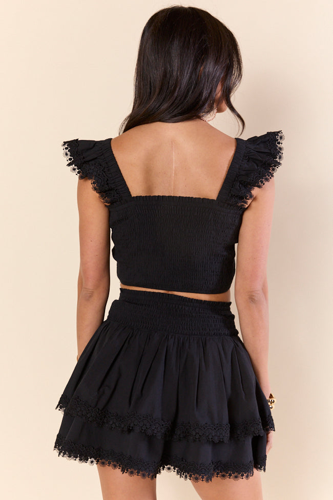Sweet Talk Black Flutter Shoulder Tank and Skort Set - Women's Summer Outfit for Beach, Vacation & Casual Wear | Trendy Two-Piece Set with Ruffle Sleeves & Skirt Shorts Combo