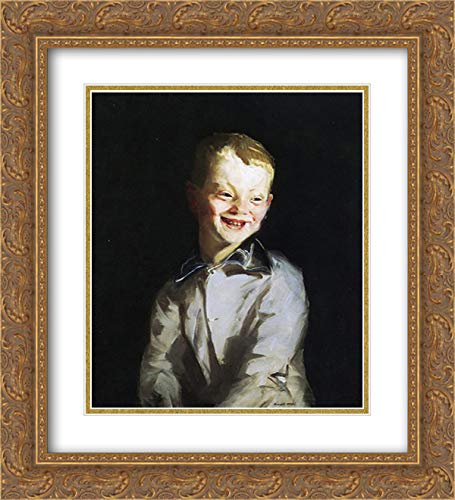 The Laughing Boy (Jobie) by Robert Henri - 20x22 Gold Ornate Framed Art Print with Double Matting | Classic Wall Decor for Living Room, Bedroom & Office